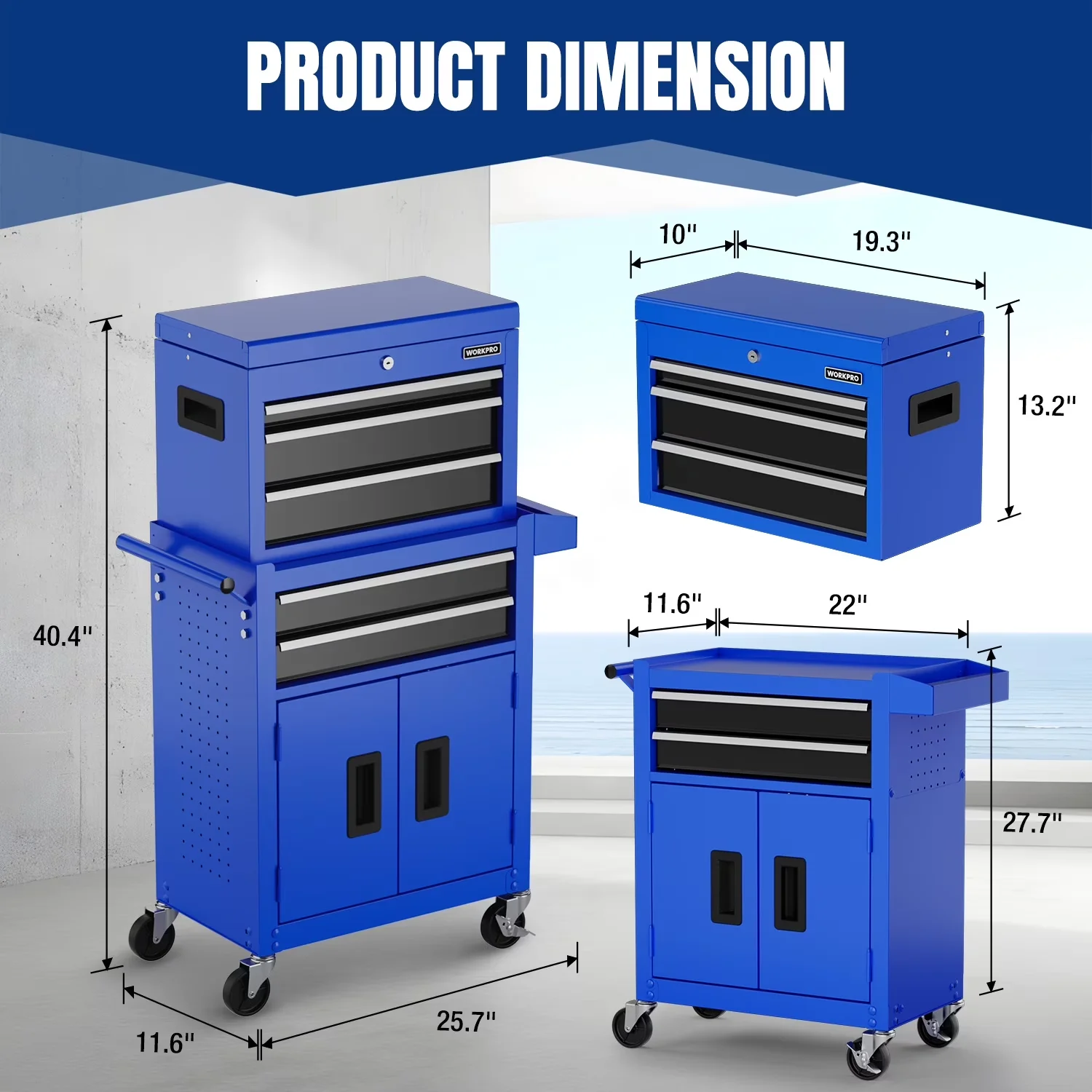 Sleek Toolstorage with Portable, Lockable - Metal 25.7”X11.6”X40.4” for Garage Model 908FBC