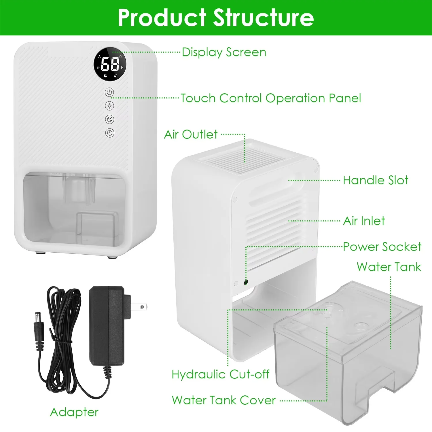Premium Dehumidifier with Automatic Shut-Off - White Home - Quality Construction Model DE1639