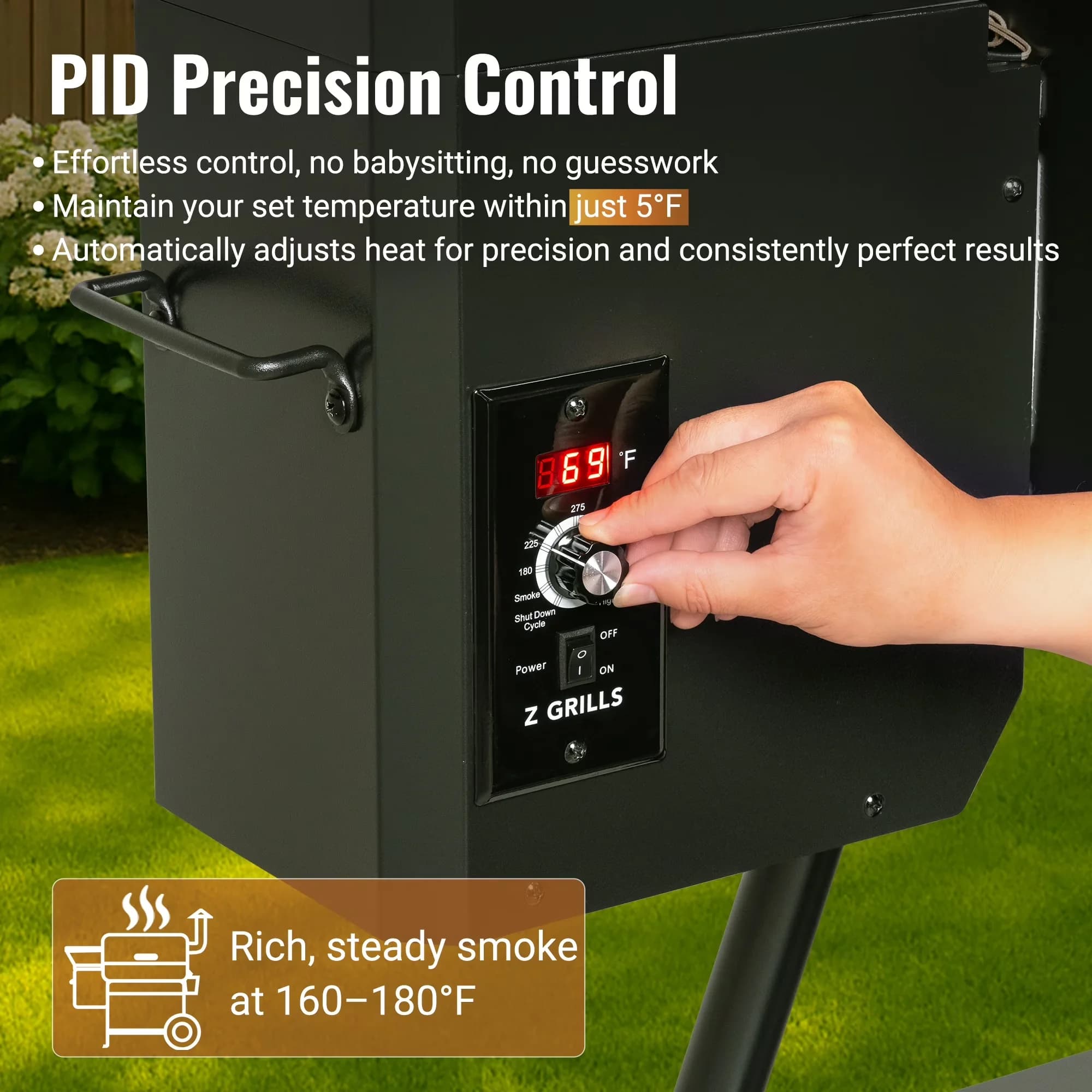 Compact Smoker with Storage Rack, Warming Rack, PID Controller - Steel Model BD4D70