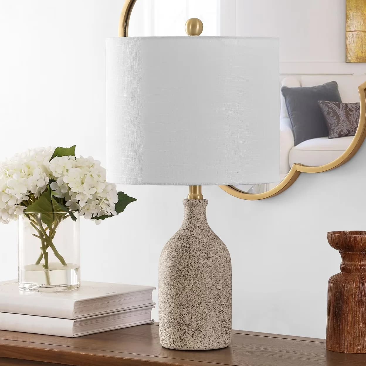 Premium Table Lamp with LED, Farmhouse, Gunnar 23 in. Textured Ceramic - Gray Ceramic Model D8352E