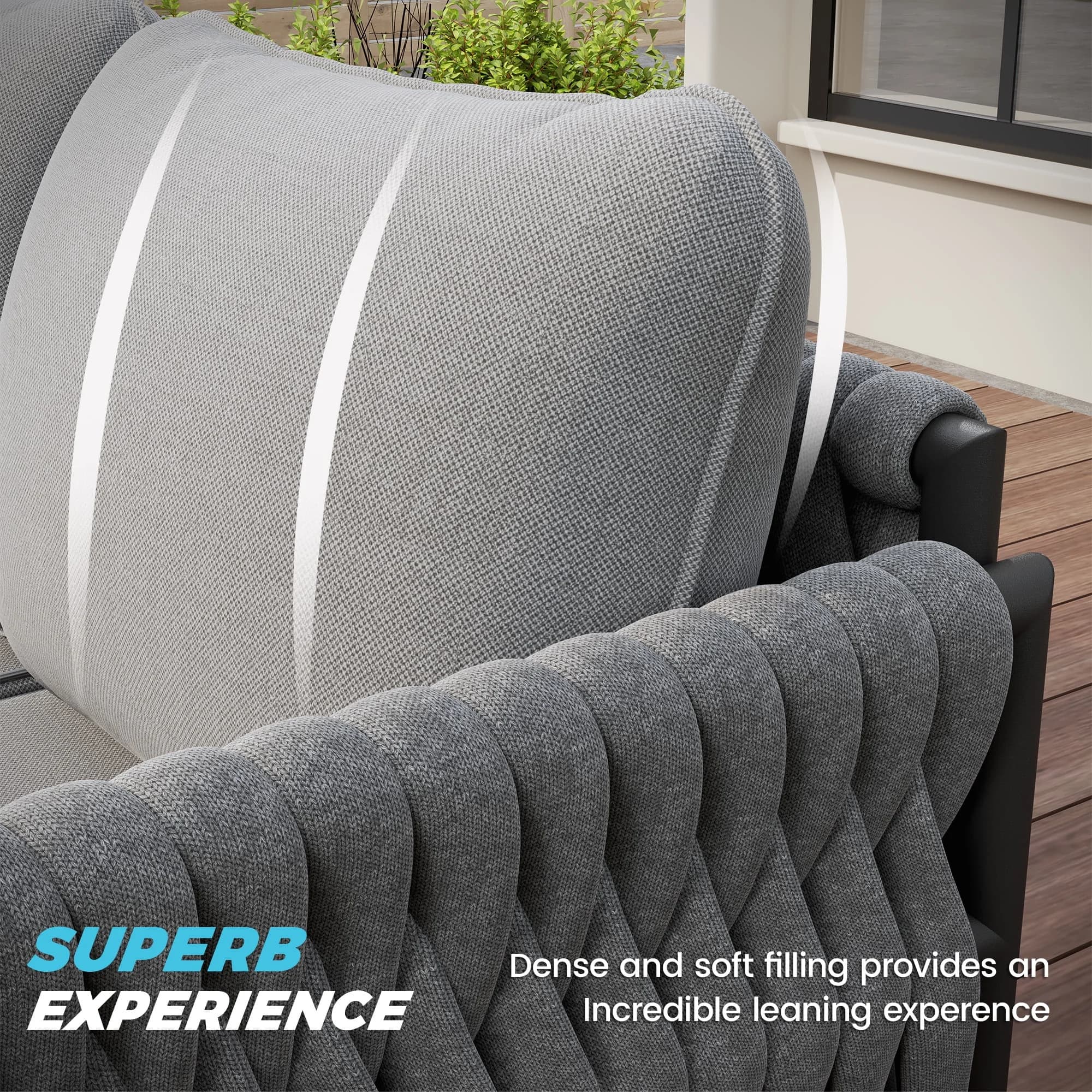 Patio Dining Set Modern with Waterproof, 6" Thickened Cushion, Furniture 3 Pieces - Metal Dark Grey Model 1B4697