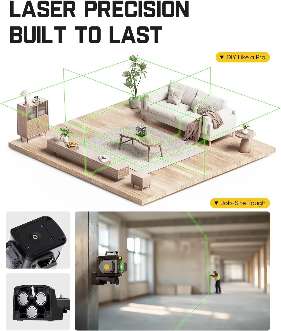 Efficient Measuring Layout with Battery, Durable, Ergonomic Design - Black Plastic;Steel;Metal;Brass Model 2F614D