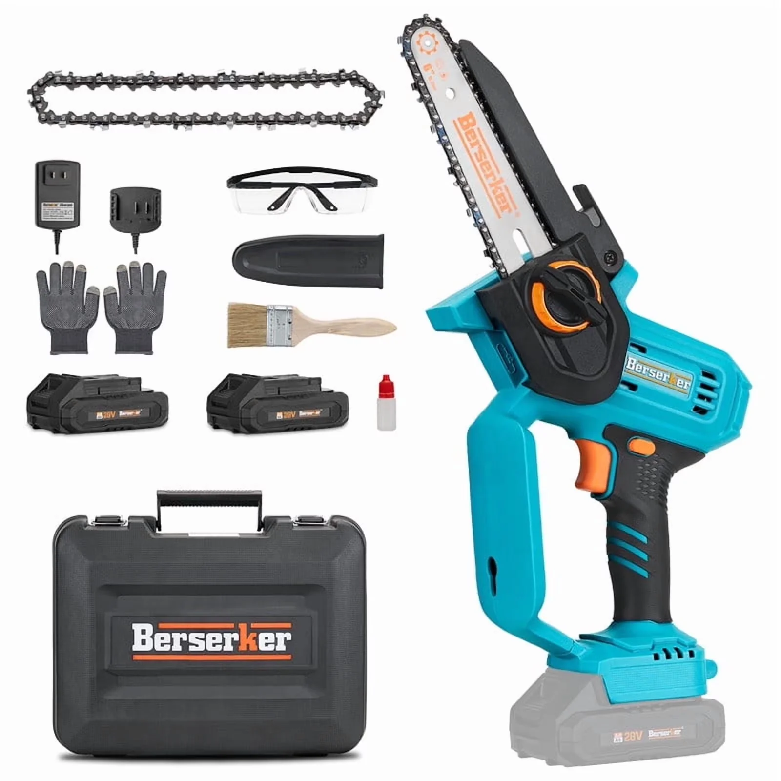 Professional Chainsaw with Battery, 20V, Tool-Less Chain Tensioning - Blue Model 4A23A9
