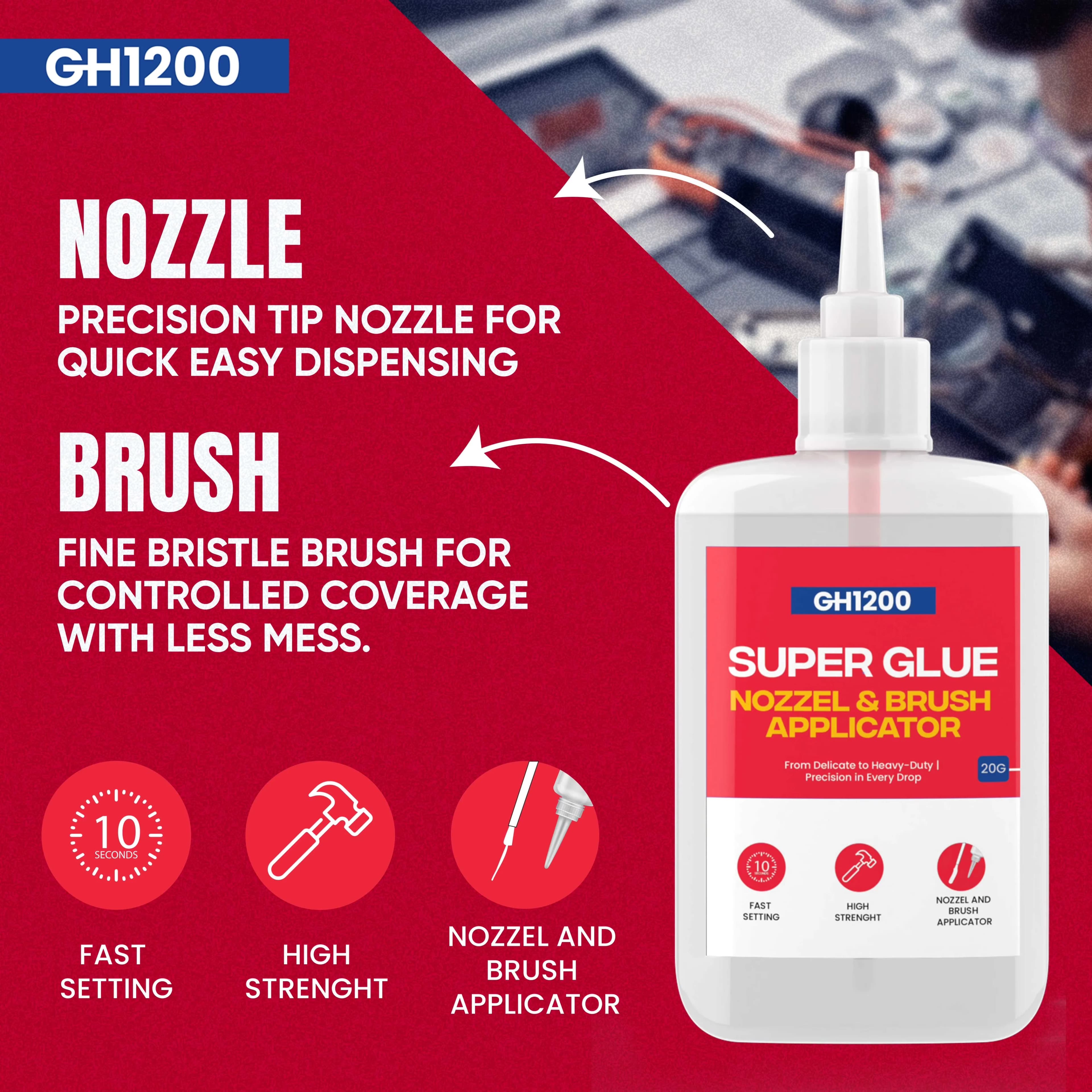Adhesives Glues In Paint Supplies Tool Essential with Brush Applicator & Nozzle, 3000 CPS Cyanoacrylate Glue, Instant Glue Never... Model 5C44A8