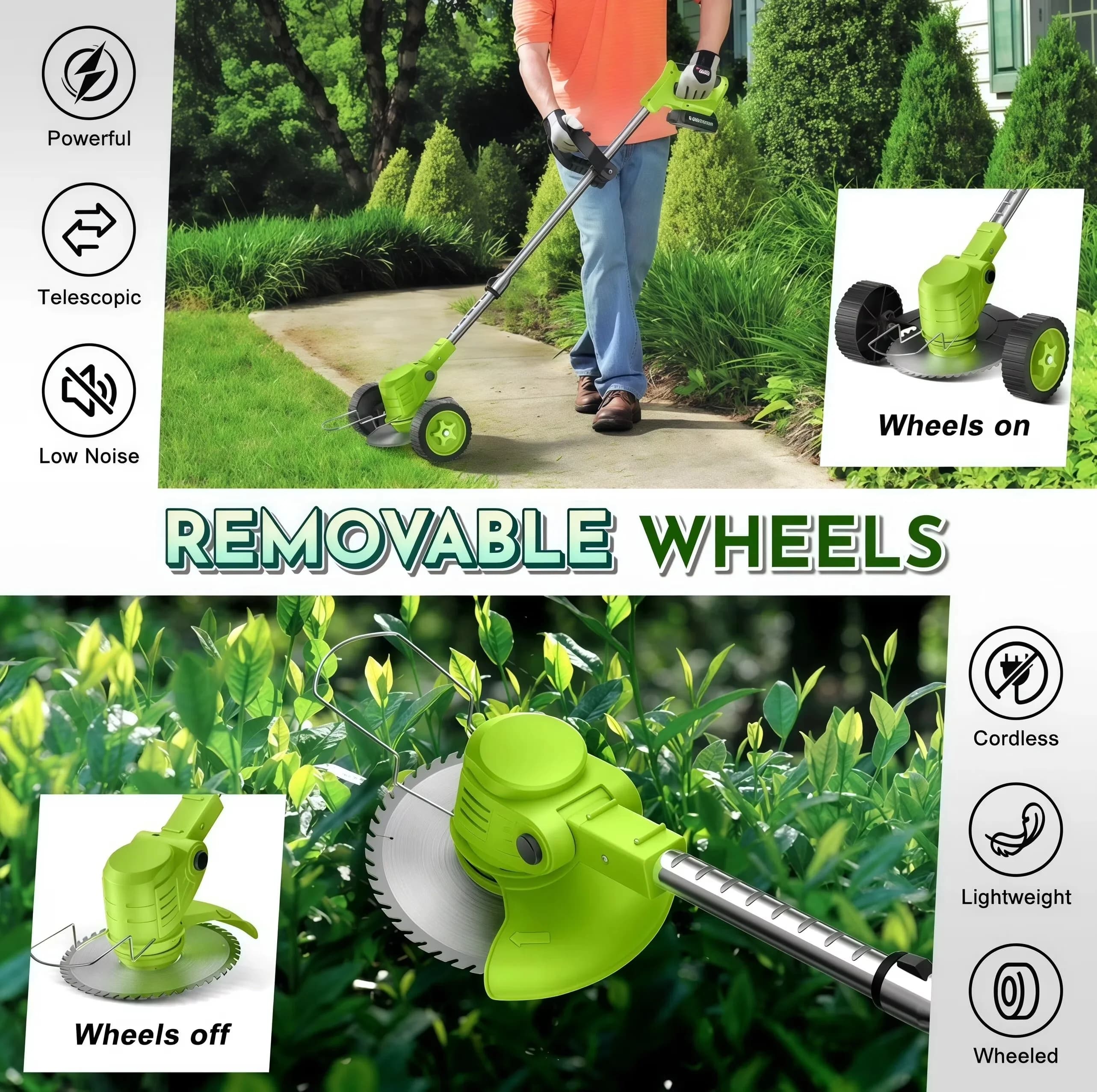 Sleek String Trimmer with Battery, 800W, 800W Electric Weed Wacker - Green for Garden Model 3F37F2