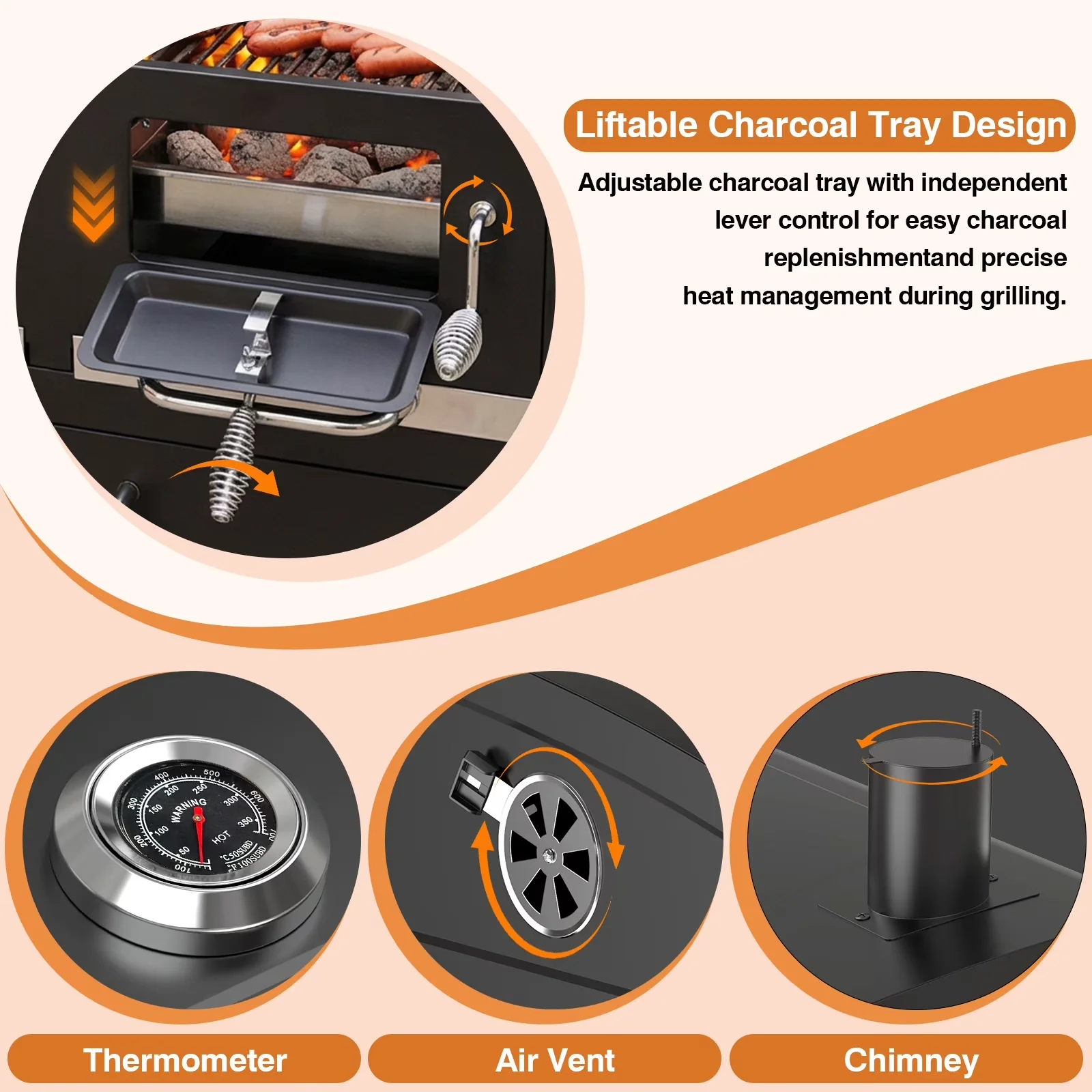 Versatile Charcoal Grill with Foldable, Warming Rack, Portable - Cast Iron Model 1EC75A