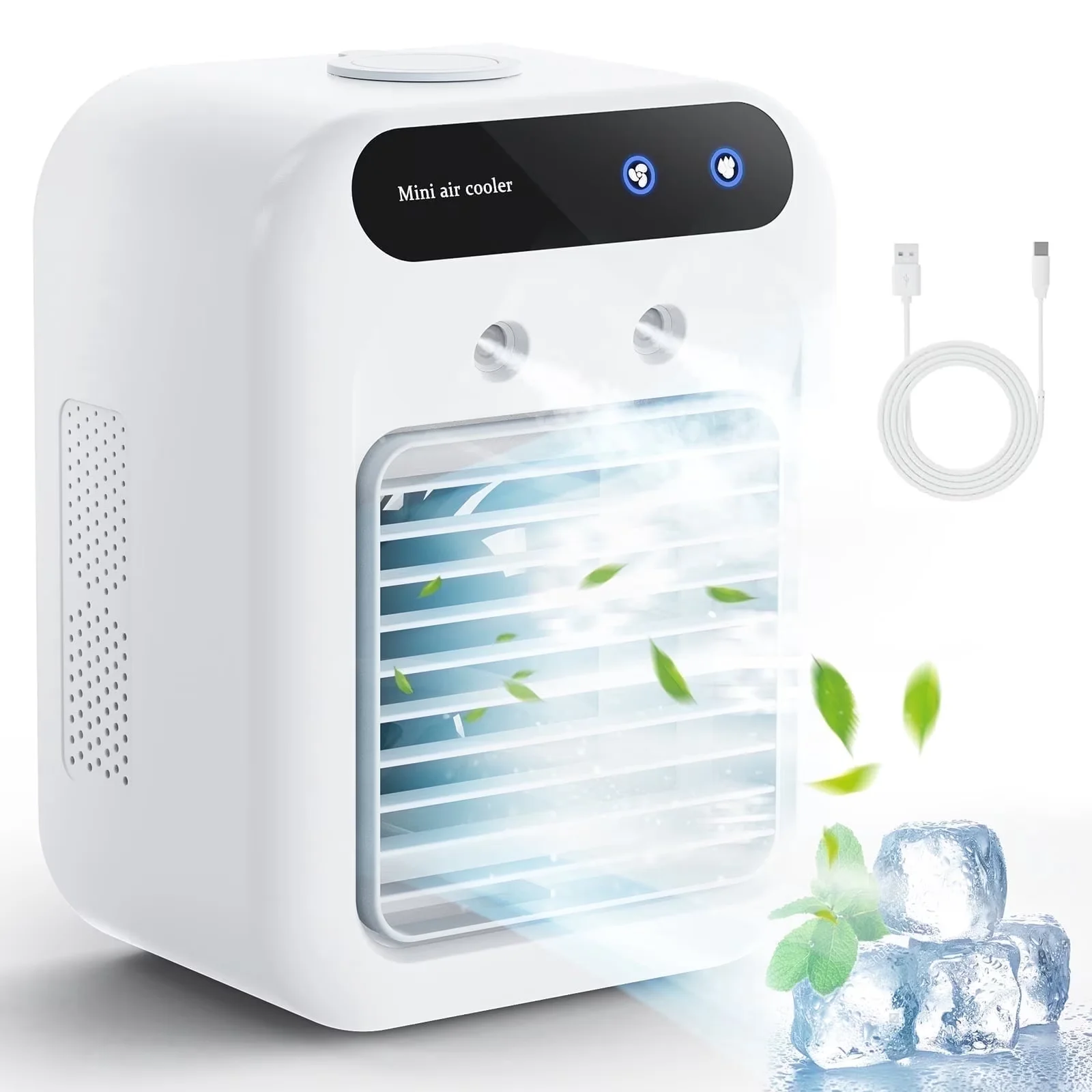 Fans In Cooling Reliable with Battery, USB-C Rechargeable | 25dB Quiet - White Model AA4AAB