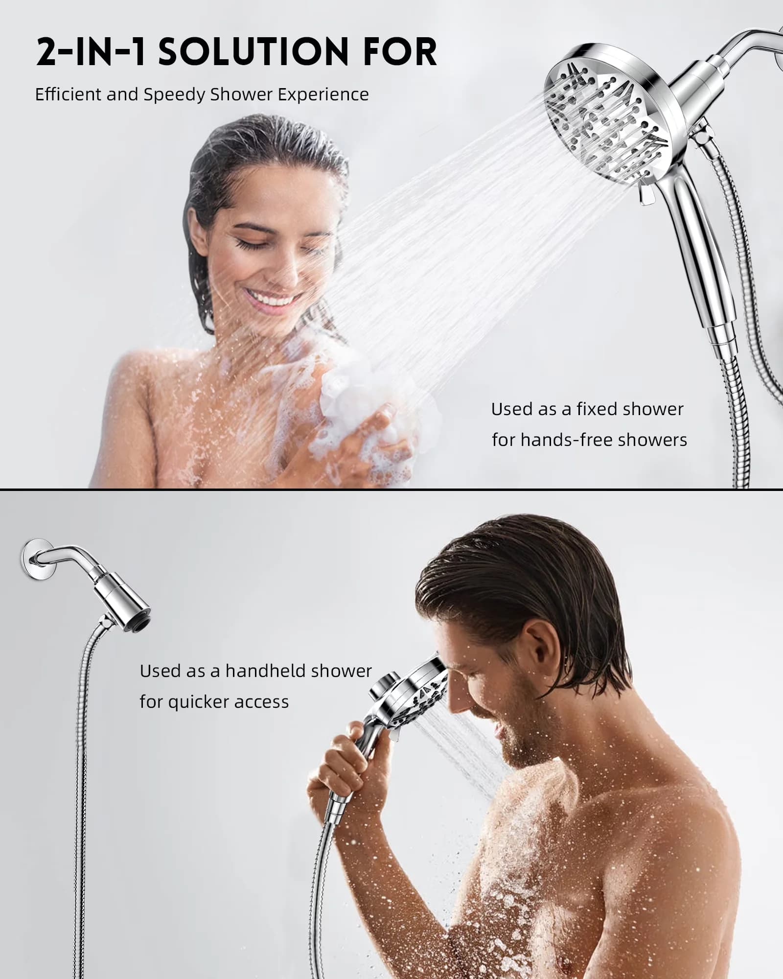 Modern Shower Head with Handheld, Easy To Install - Stainless Steel 9" Model 8C8DF9