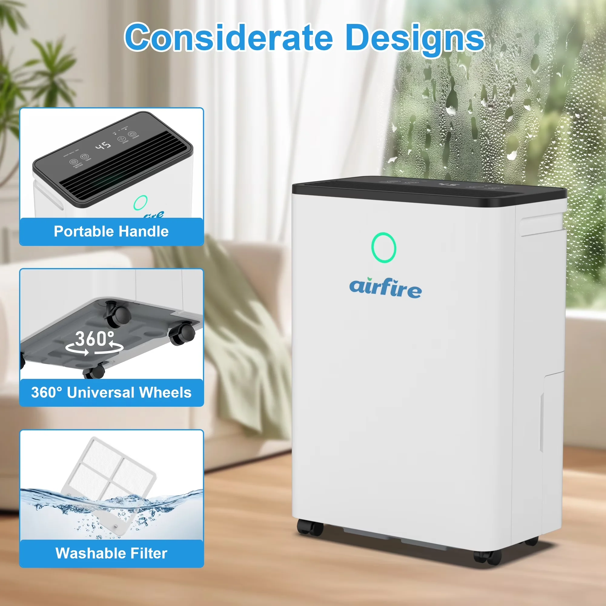 Dehumidifier Modern with Bucket Full Indicator, Automatic Defrost Control, Max 2500 Sq.Ft Dehumidifiers for Home - Model EED22E