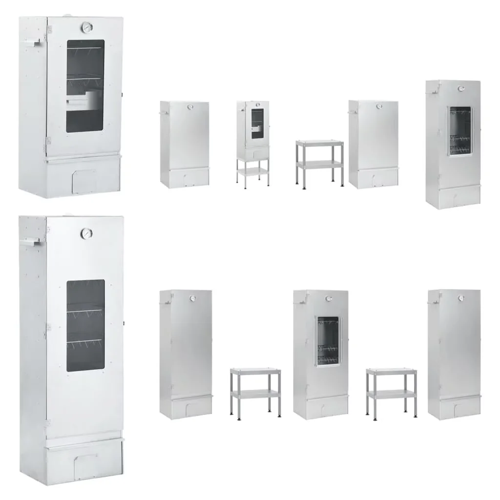 Reliable Smoker with Window, Suitable for outdoor use, Glass window size: 7.7" x 16.3" (L x W) - Silver Galvanised Steel, Glass Model 8ECF91
