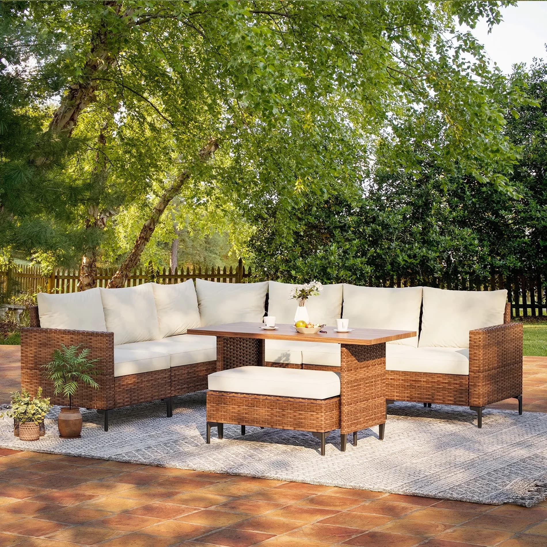 Versatile Patio Conversation Set with Storage, Reclining, 8-Piece Furniture - Beige Model 5A4A04