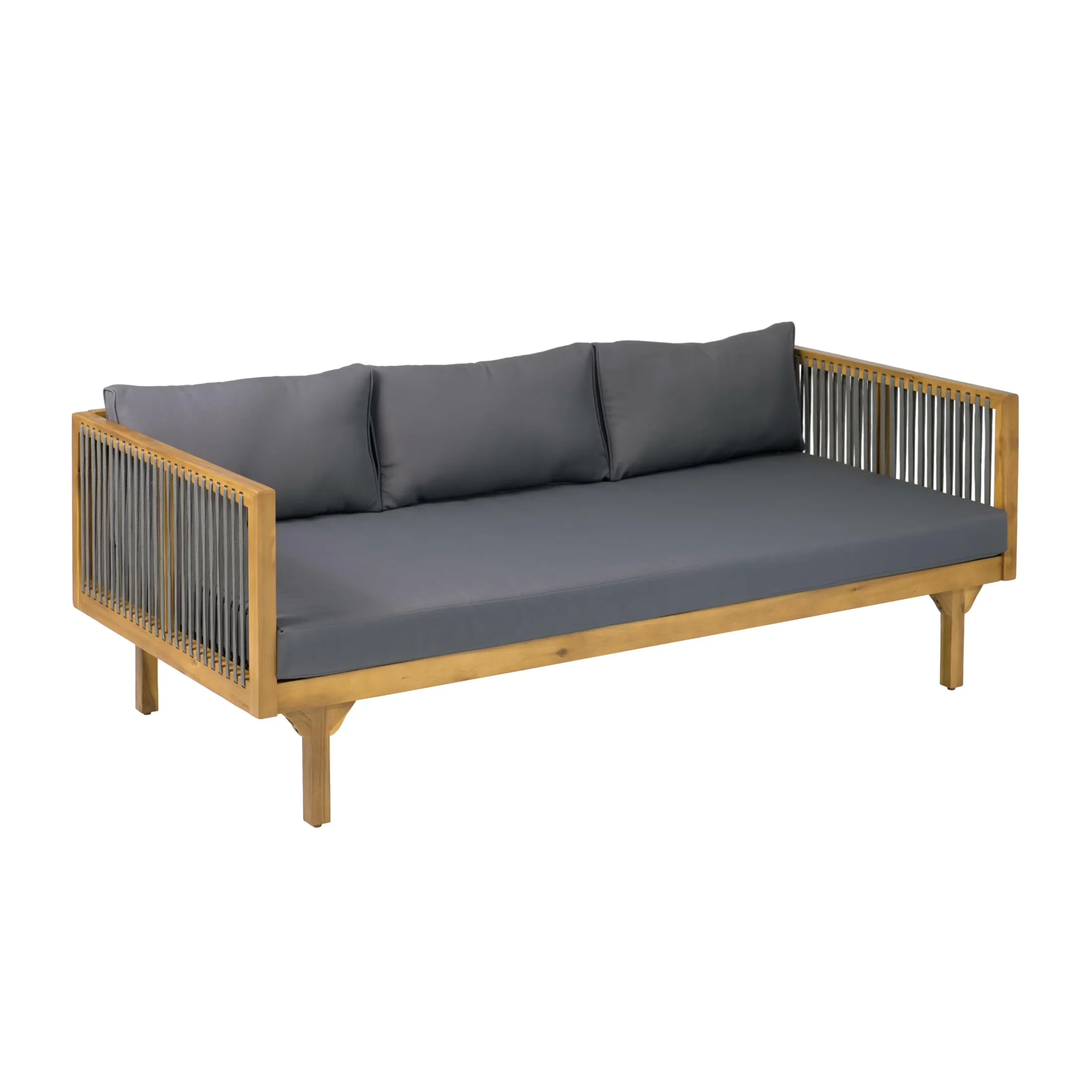 Reliable Outdoor Sofas Sectional with Weather-Resistant, Modern - Brown Acacia Wood + Rope + Fabric Model F2B851