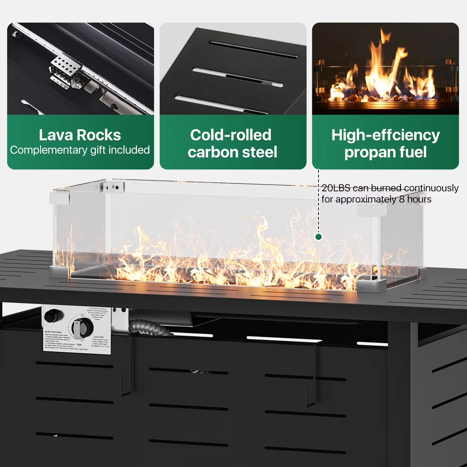 Reliable Outdoor Heating with 60000 BTU, Smokeless, Lava Rocks - Black Metal for Patio Model FC4E48