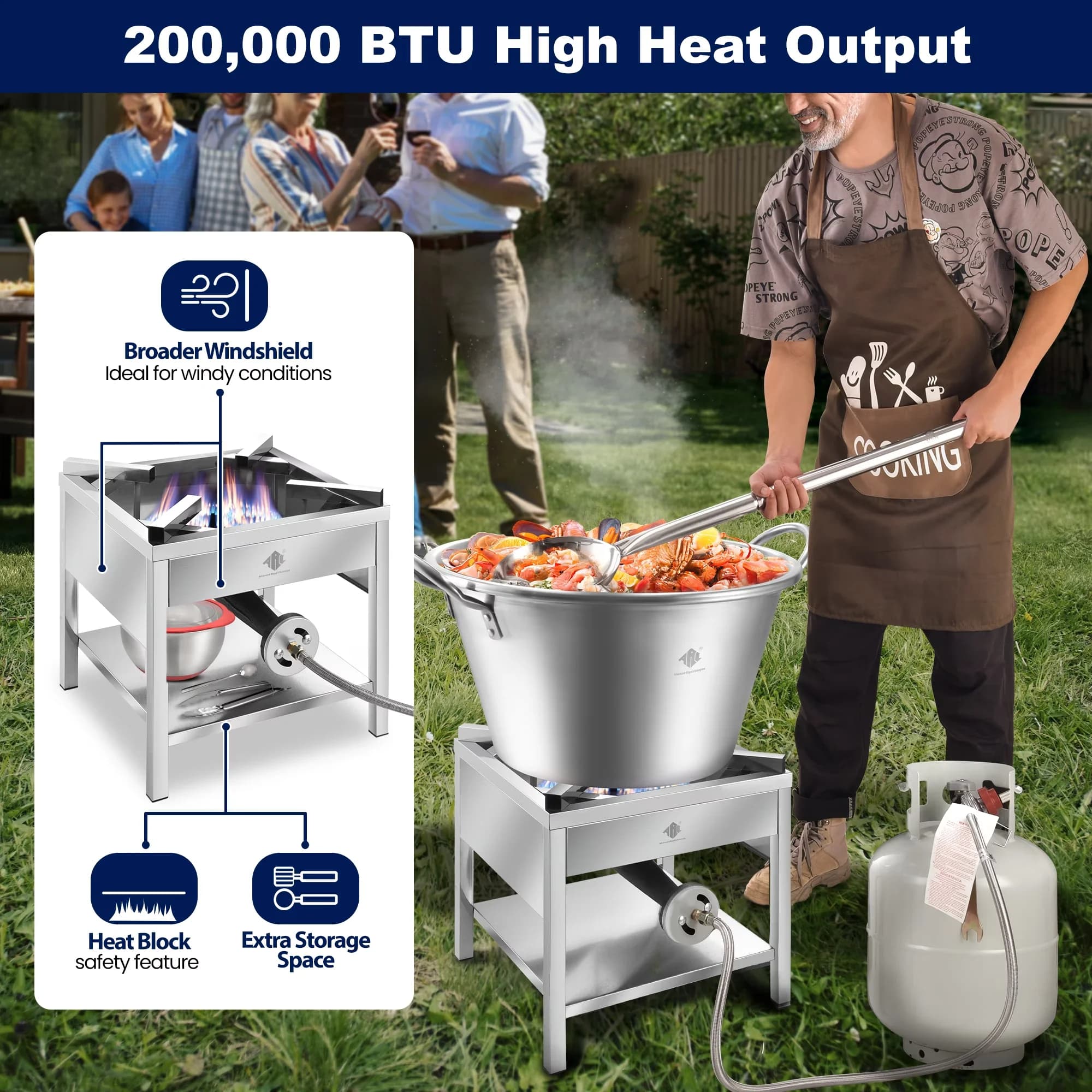 Quality Outdoor Fryer with 200000 BTU, 25" Heavy Duty Wok, Great - Stainless Steel Model 15E577