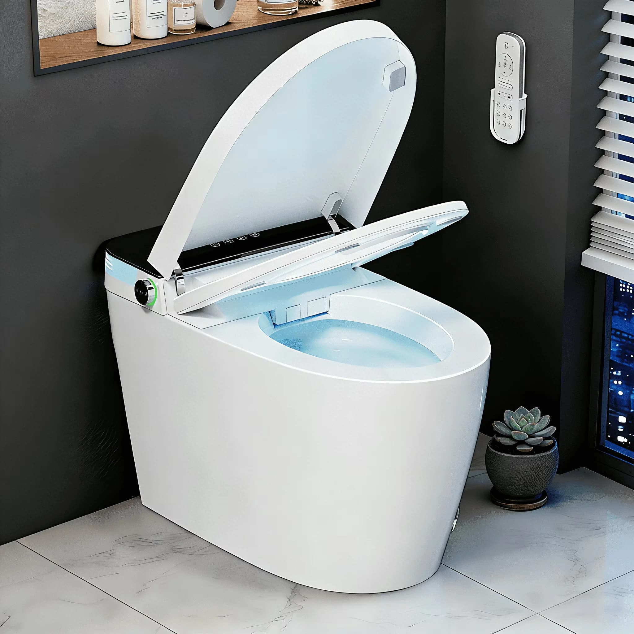 Toilet Seats And Lid Versatile with Adjustable Flow Rate, Adjustable Temperature, Automatic Flush - White Ceramic Model E42348