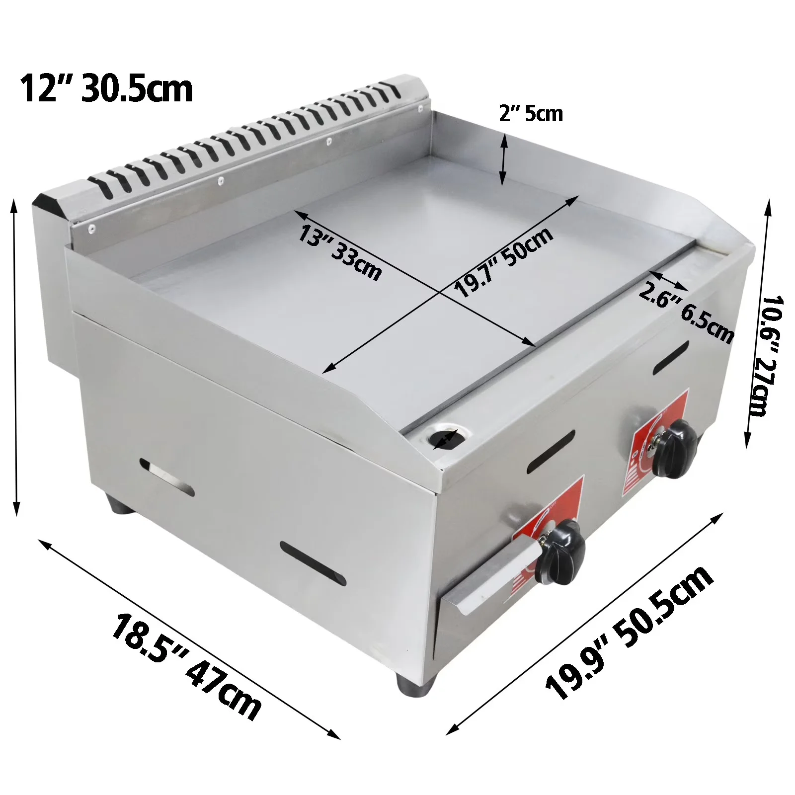 Innovative Flat Top Grill with GPL-530 2-Burner LPG Gas Griddle, 8mm Non-Stick Iron Plate - Stainless Steel Model 9E7815