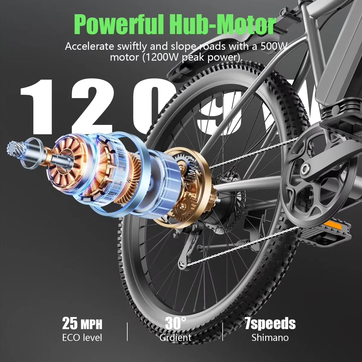 Efficient Electric Bike with Battery, 1200W, Adjustable Seat Height - Black Model 19D73F