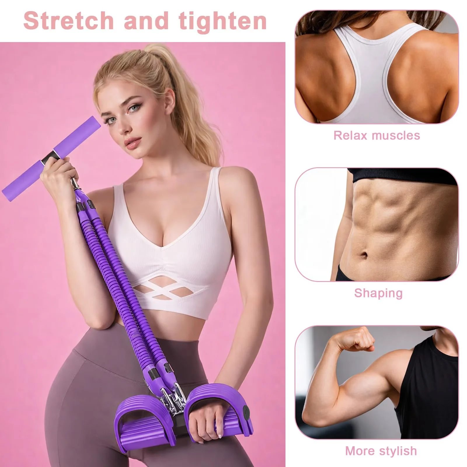 Home Gym Accessory Modern with Stirrup Puller, Number of Resistance Levels:4, Color:Purple - Natural Rubber Purple Model CA6BB0