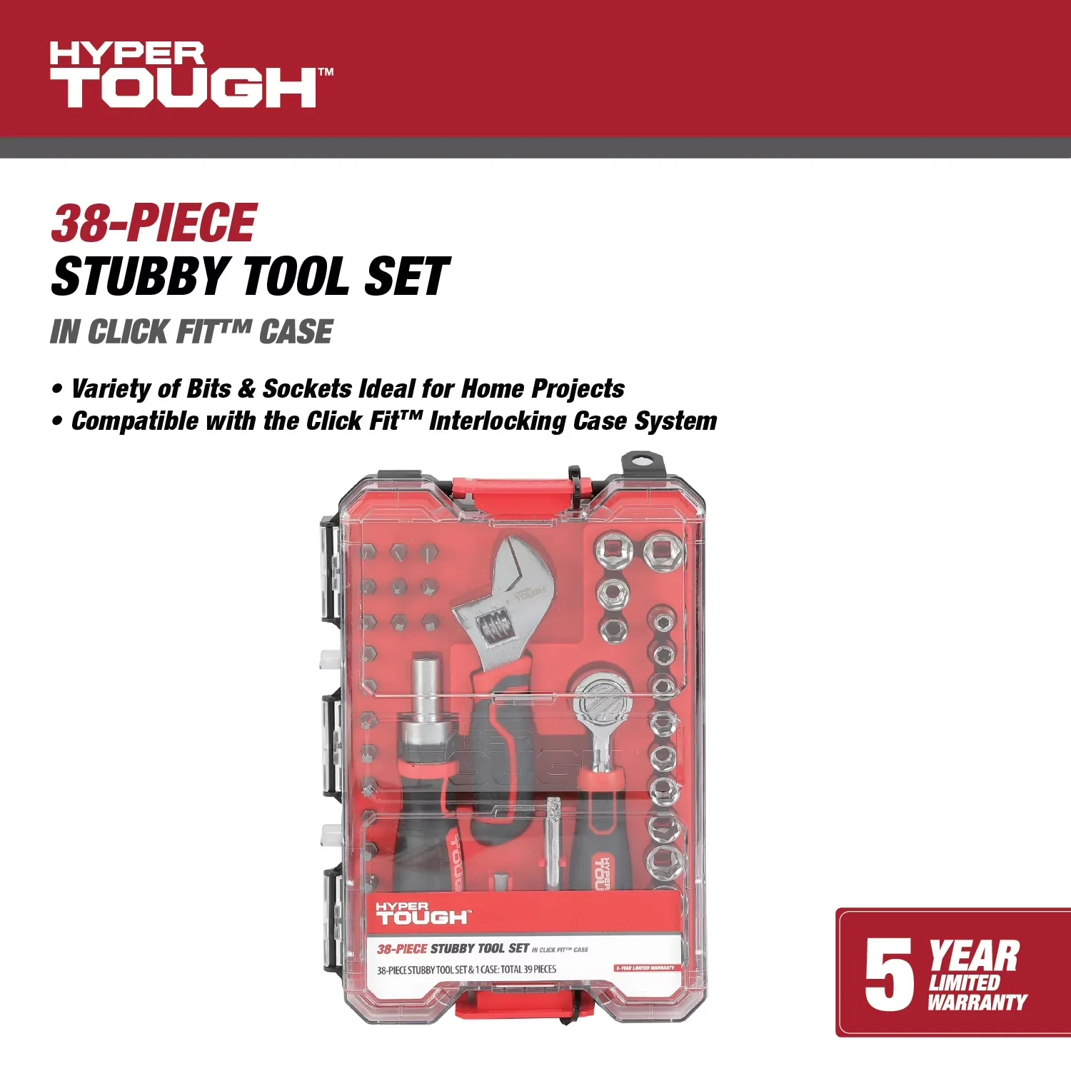 Hand Tool Essential with Reversible, Adjustable, 38-Piece Stubby Set in Click Fit™ Case - Black Model 3CF282