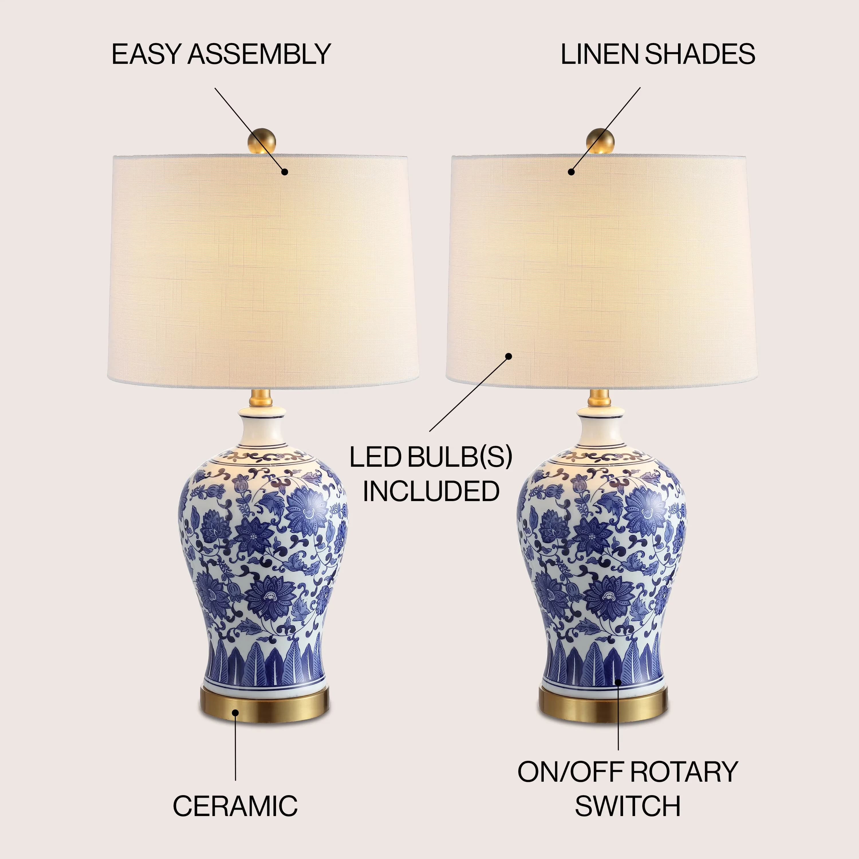 Lamp Set Modern with LED, Transitional, Jennifer 25.75" Ceramic/Metal LED Table - Metal Blue Model A7A08E