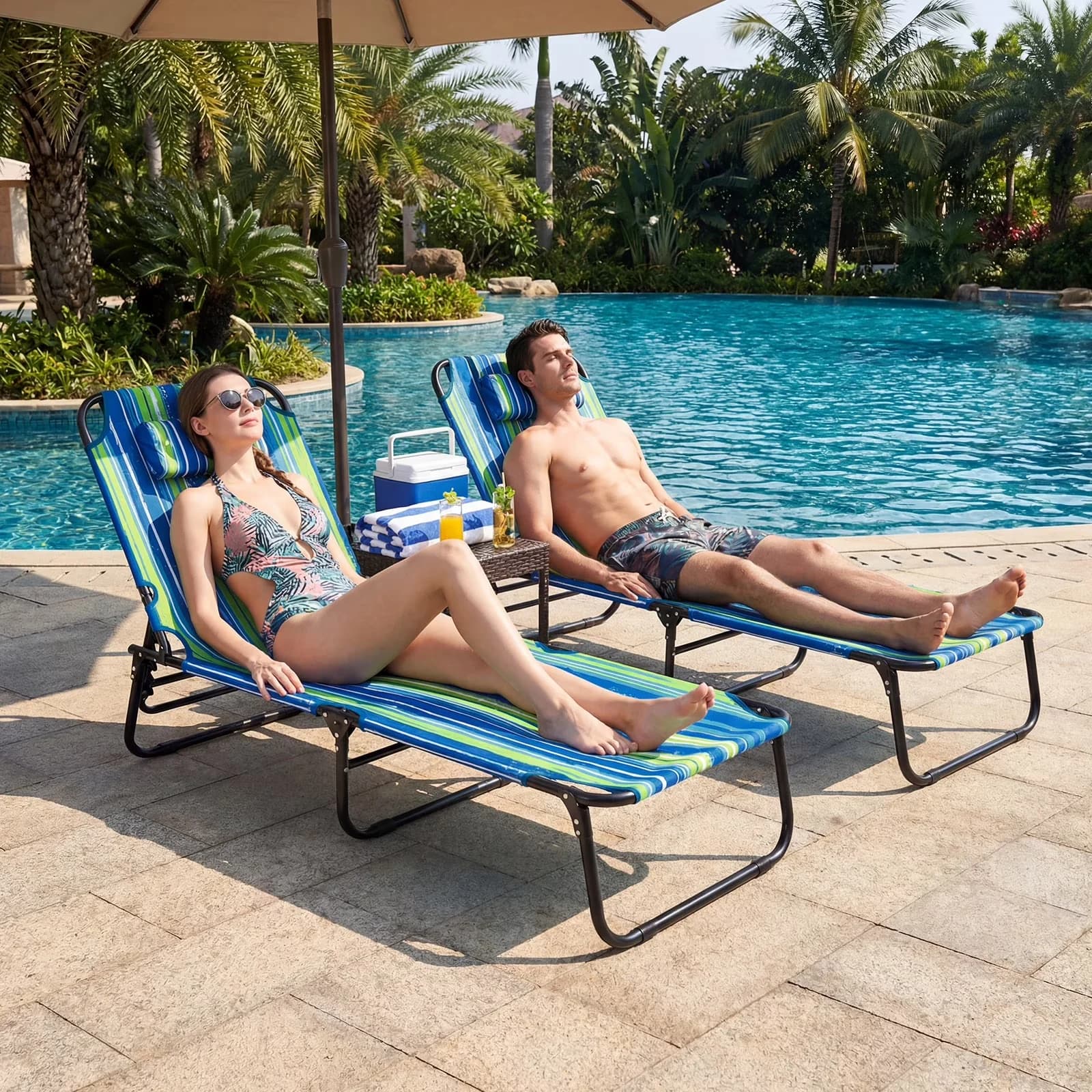 Beach Chair Versatile with Folding, Adjustable, Folding Sun Lounger - Blue Model 67BCBA