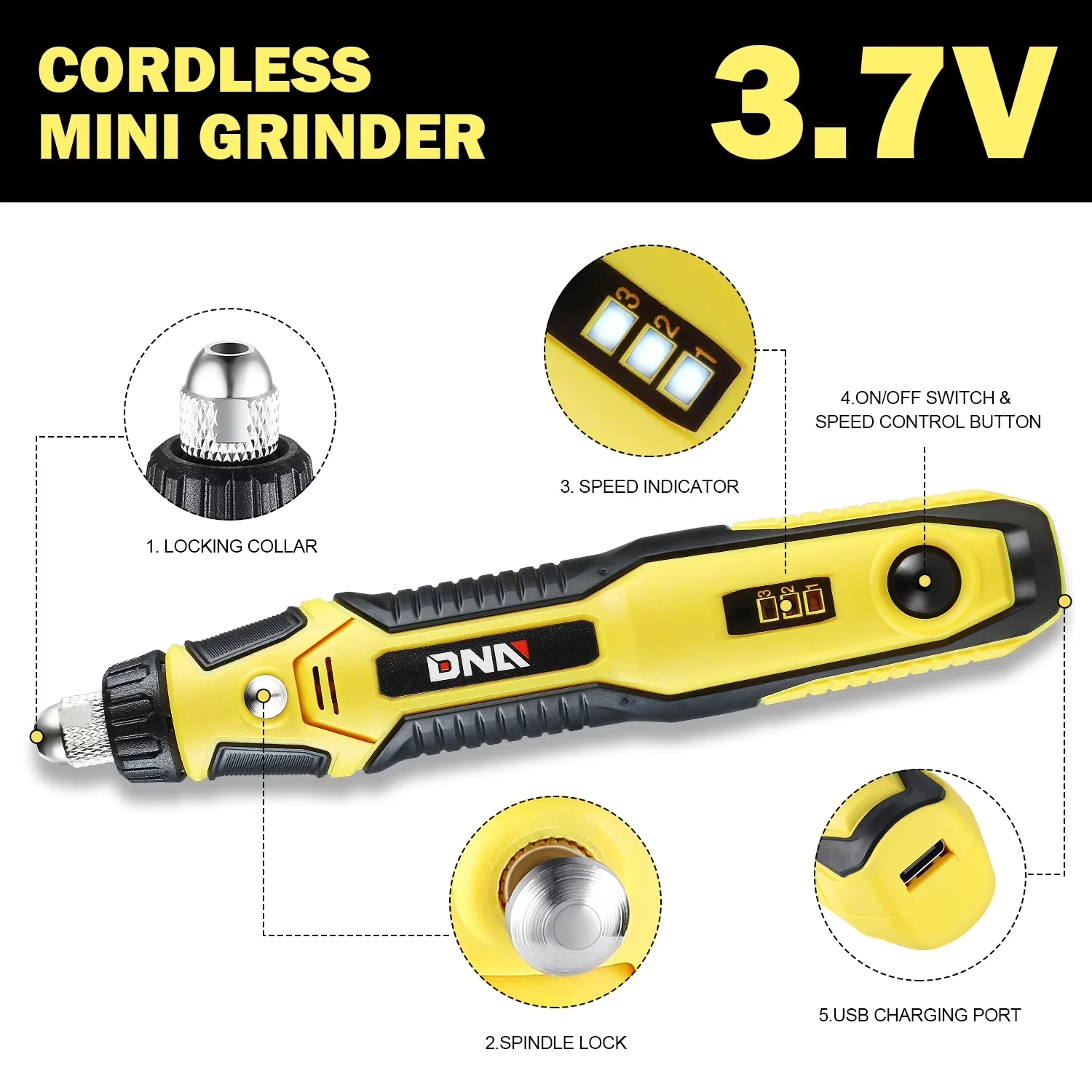 Modern Woodworking with Battery, Lightweight, Power: 3.7 V DC - Yellow Model 170028