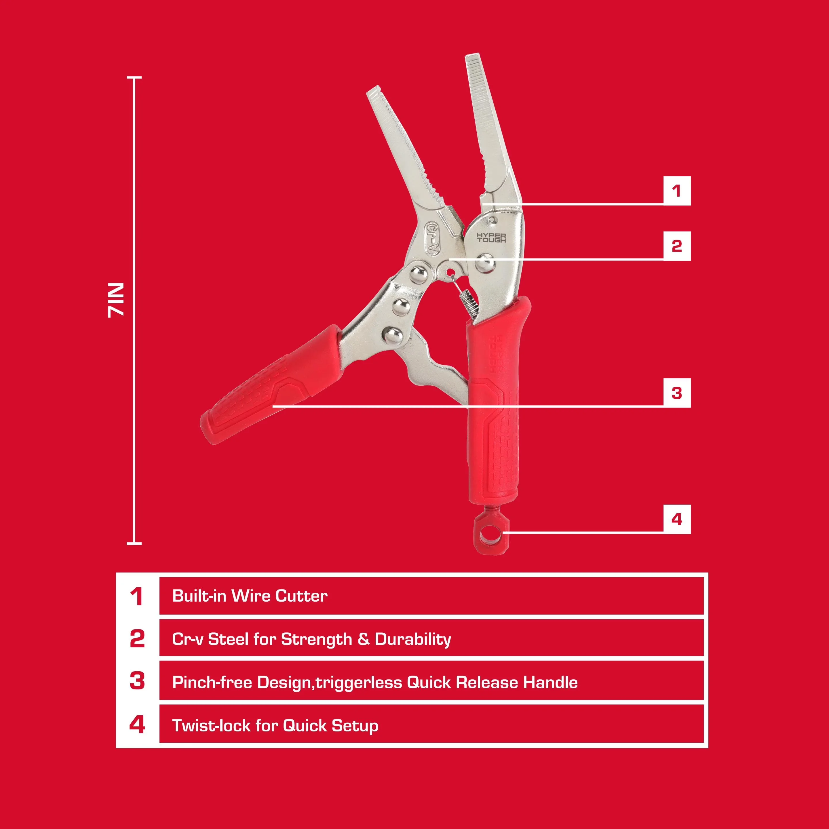 Hand Tool Stylish with 6-inch Long-Nose Locking Pliers, Triggerless Release - 6-Inch Model 127F2A