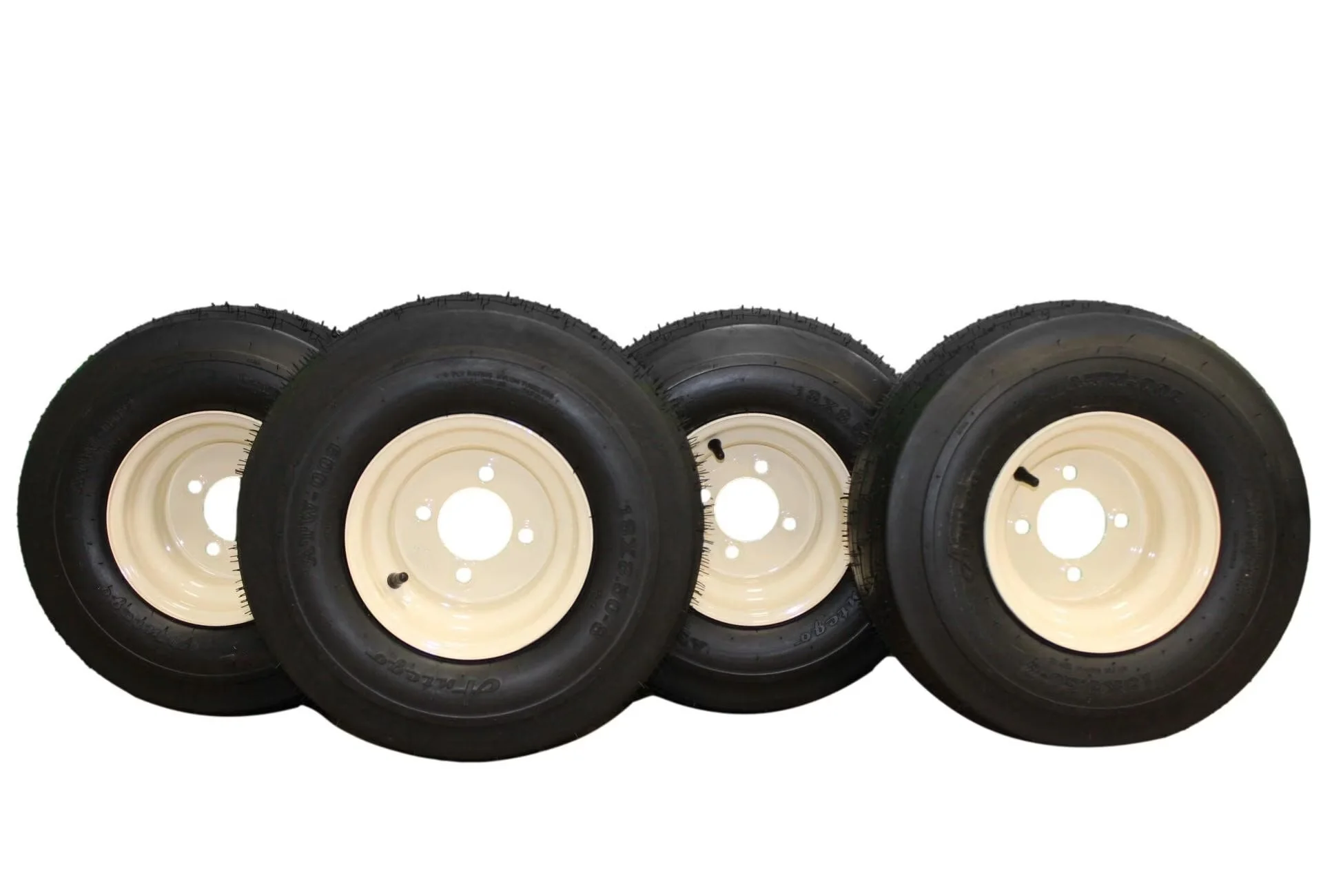 Golf Cart Tire Compact with Dot Approved, 8x7 Tan Wheel Assembly, Non-directional Tread Pattern - Model 9F9876