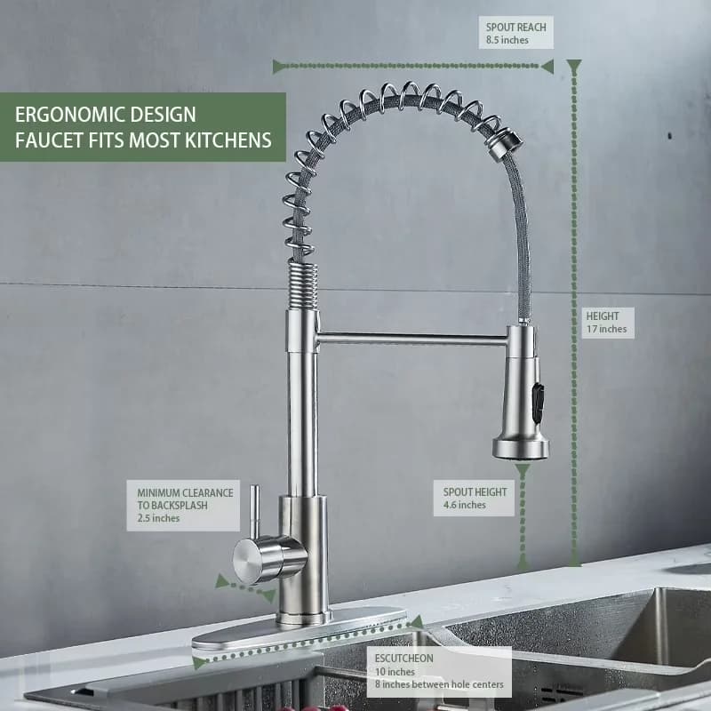Durable Plumbing with Pull Out Sprayer, Kitchen Faucets, Kitchen Sink Faucet - Metal, Stainless Steel, Nickel Silver Model 35C91B