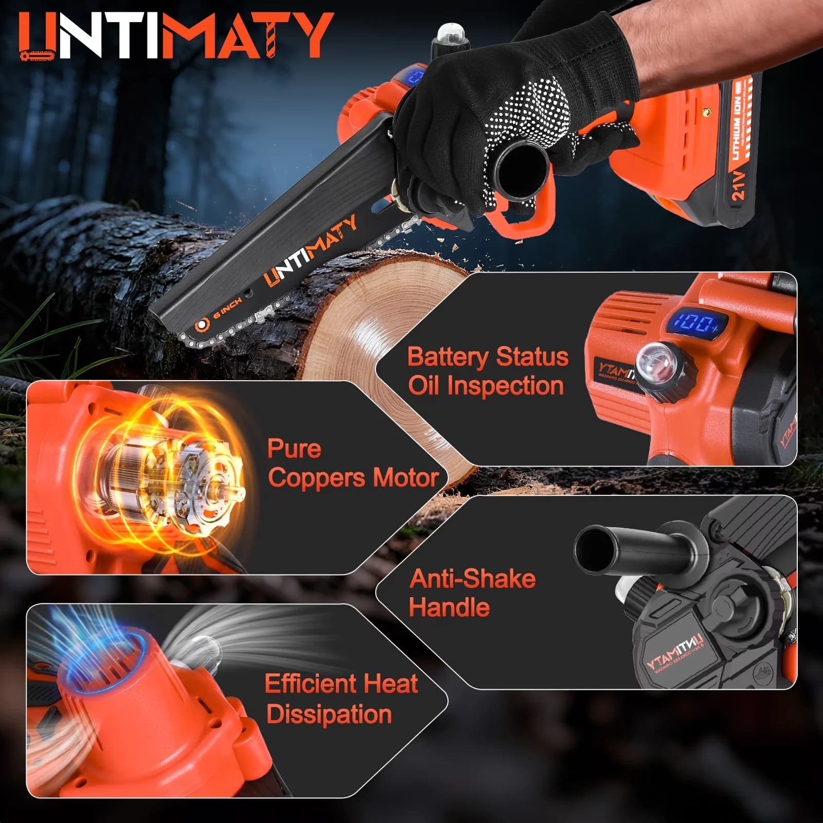 Chainsaw Efficient with Battery, 21V, Automatic Chain Oiler - Contemporary Style Model 53D550