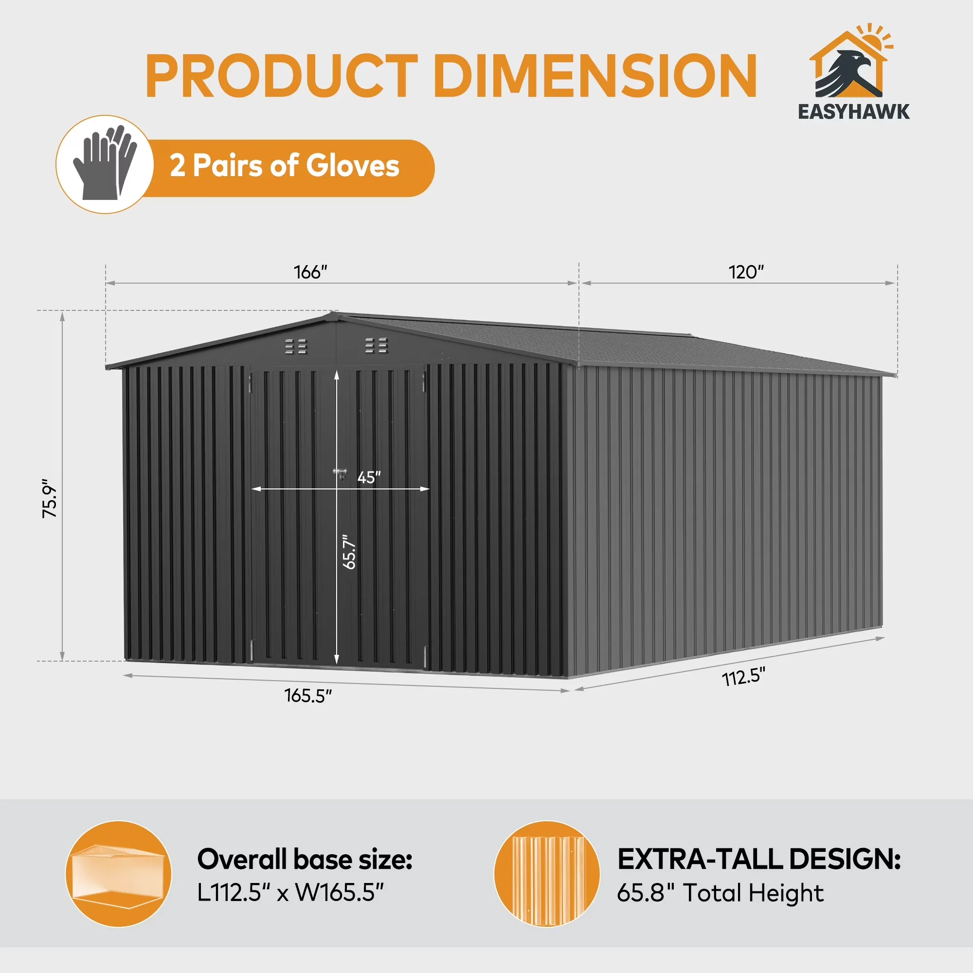 Professional Shed with Uv Resistant, Lockable Door, Lockable Doors - Black Metal Model 947BD6