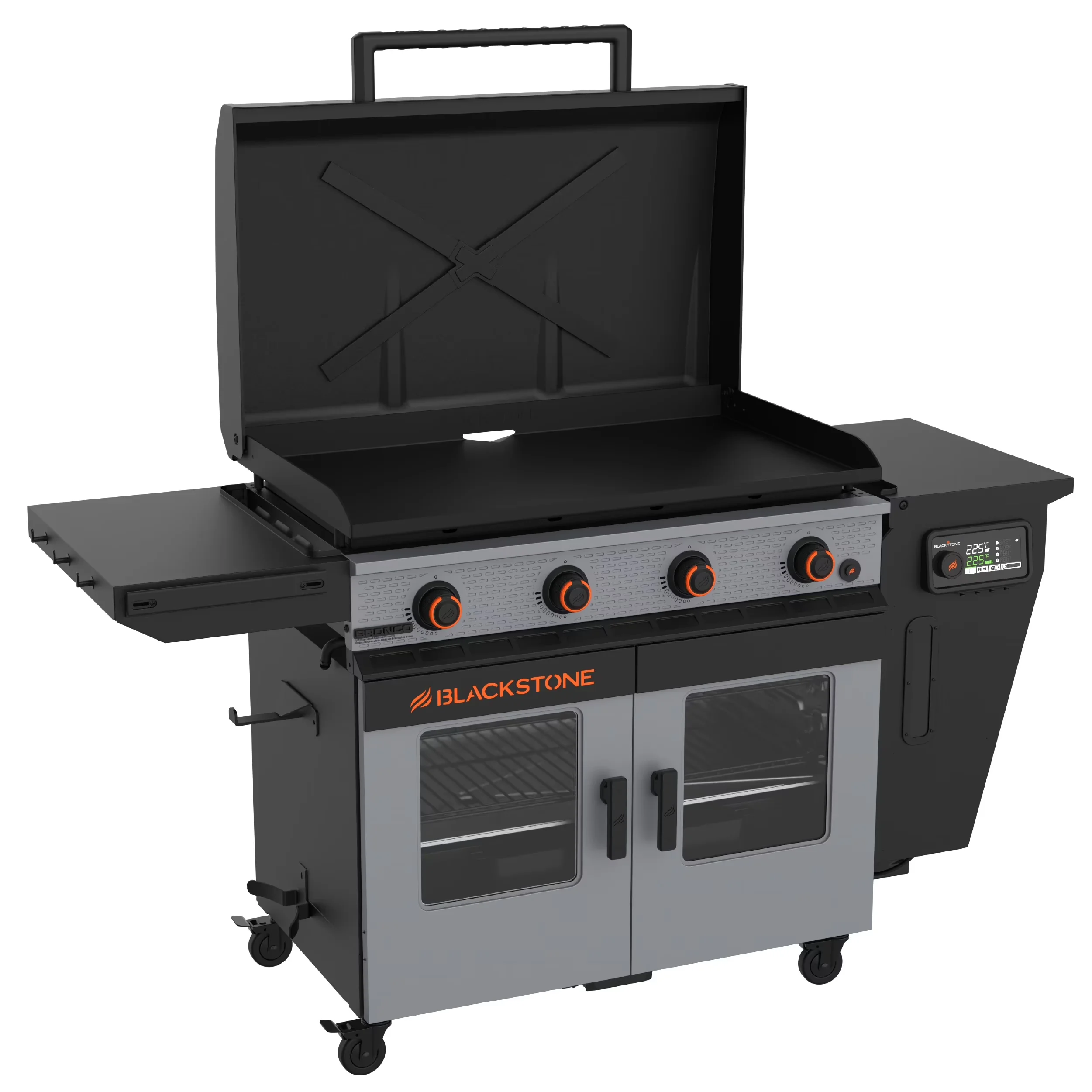 Innovative Flat Top Grill with Tool Holder, Removable Ash Catcher, Grease Pan - Steel Gray Model DE7B85