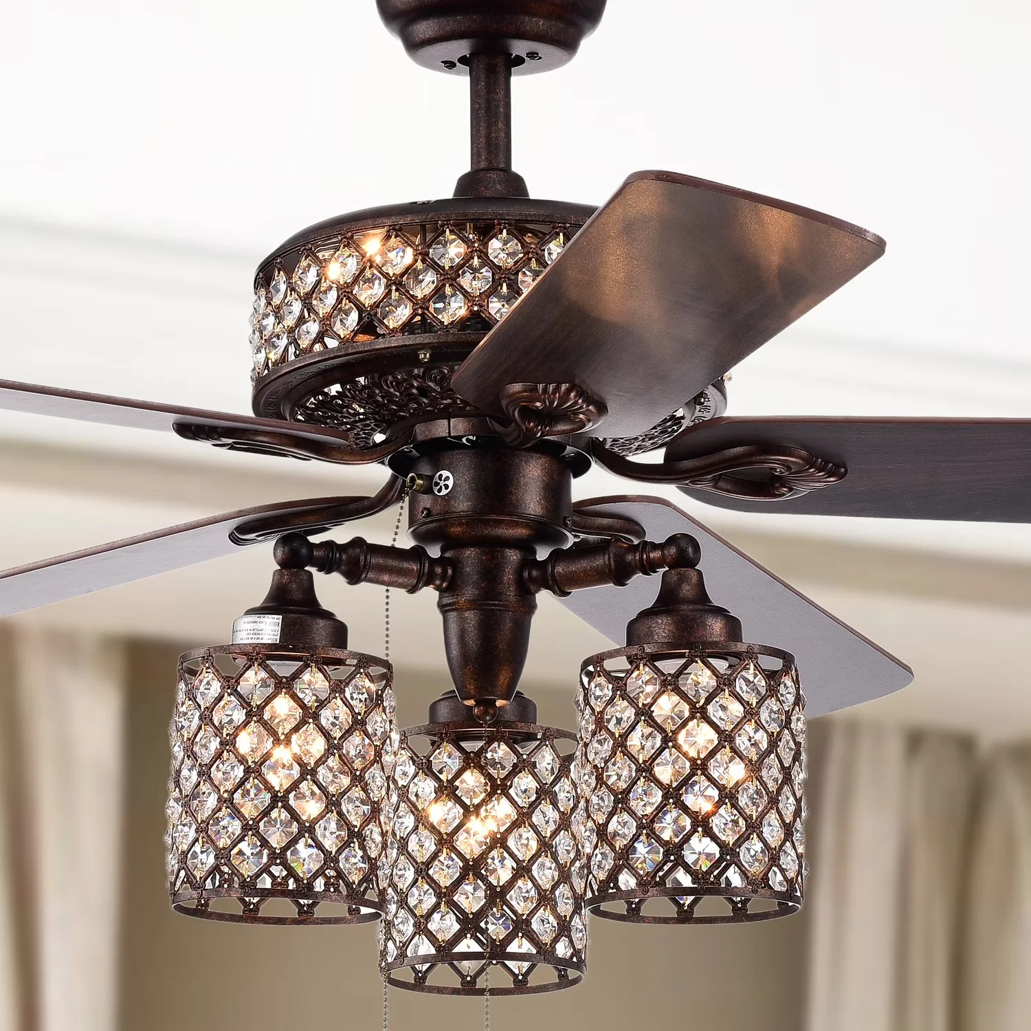 Ceiling Fan Sleek with Incandescent, Reversible Blades - Brown Crystal Model 4296D3