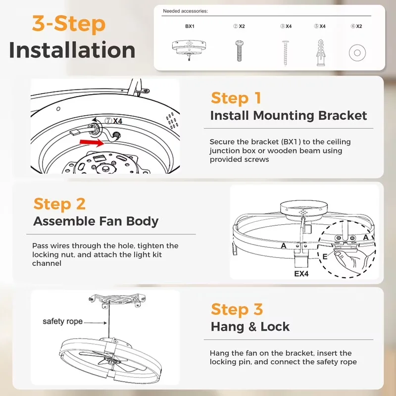 Ceiling Fan Innovative with LED, Scratch-Resistant, Modern - Black for Living Room Model 6BB8E4
