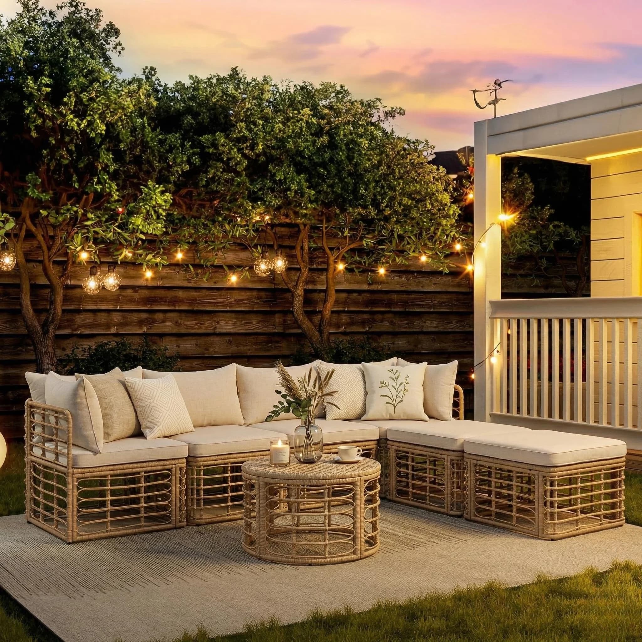 Efficient Outdoor Sofas Sectional with Contemporary, Fade Resistant - Beige Model AAA3C9