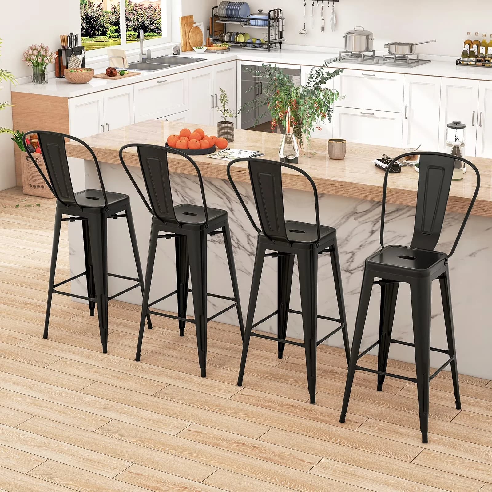 Premium Patio Chair with Stacking - Black Metal - Commercial Quality Model 745DE8