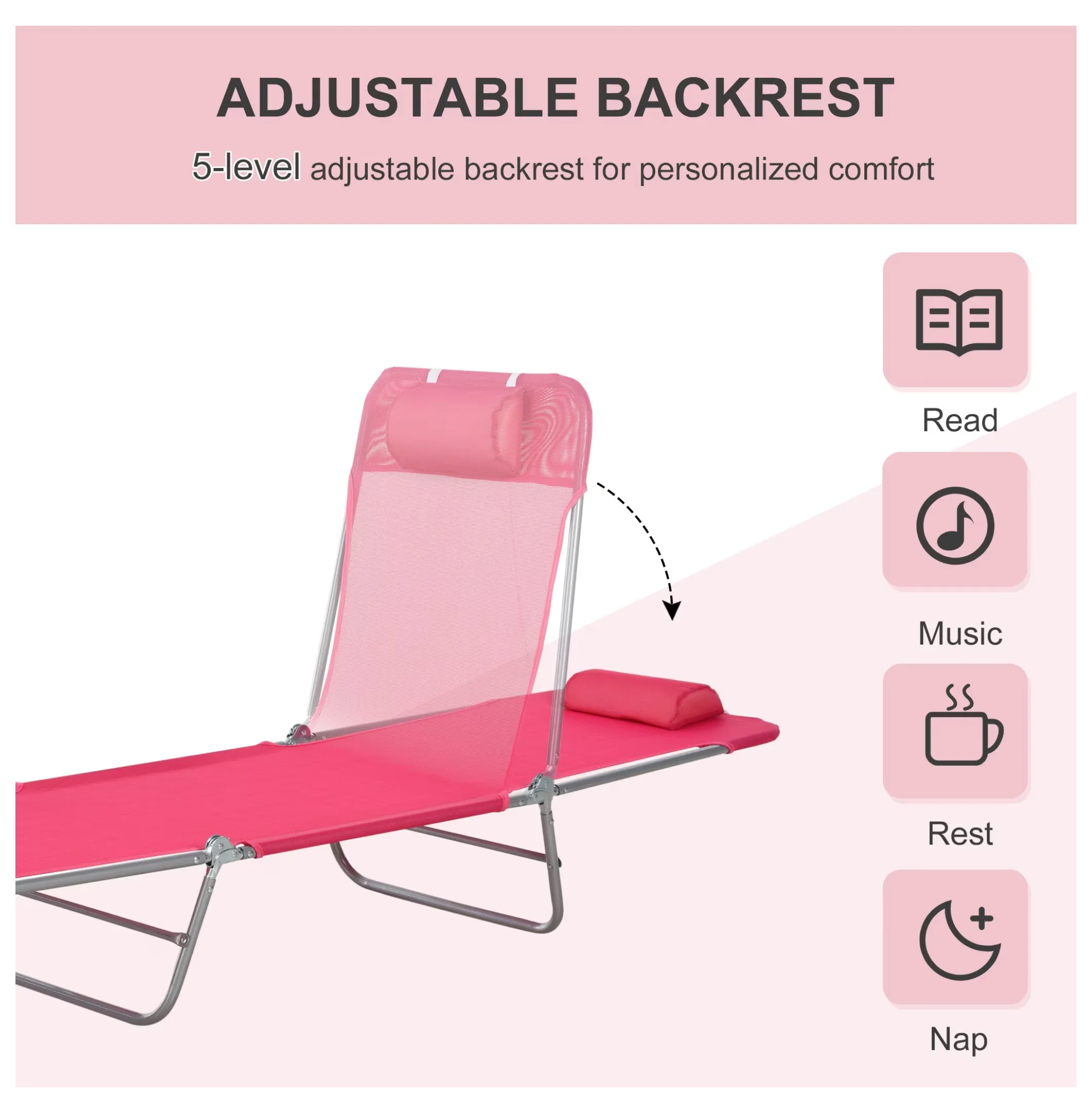 Premium Beach Chair with Adjustable, Folding, Outdoor Sun Tanning - Multicolor Model 722124
