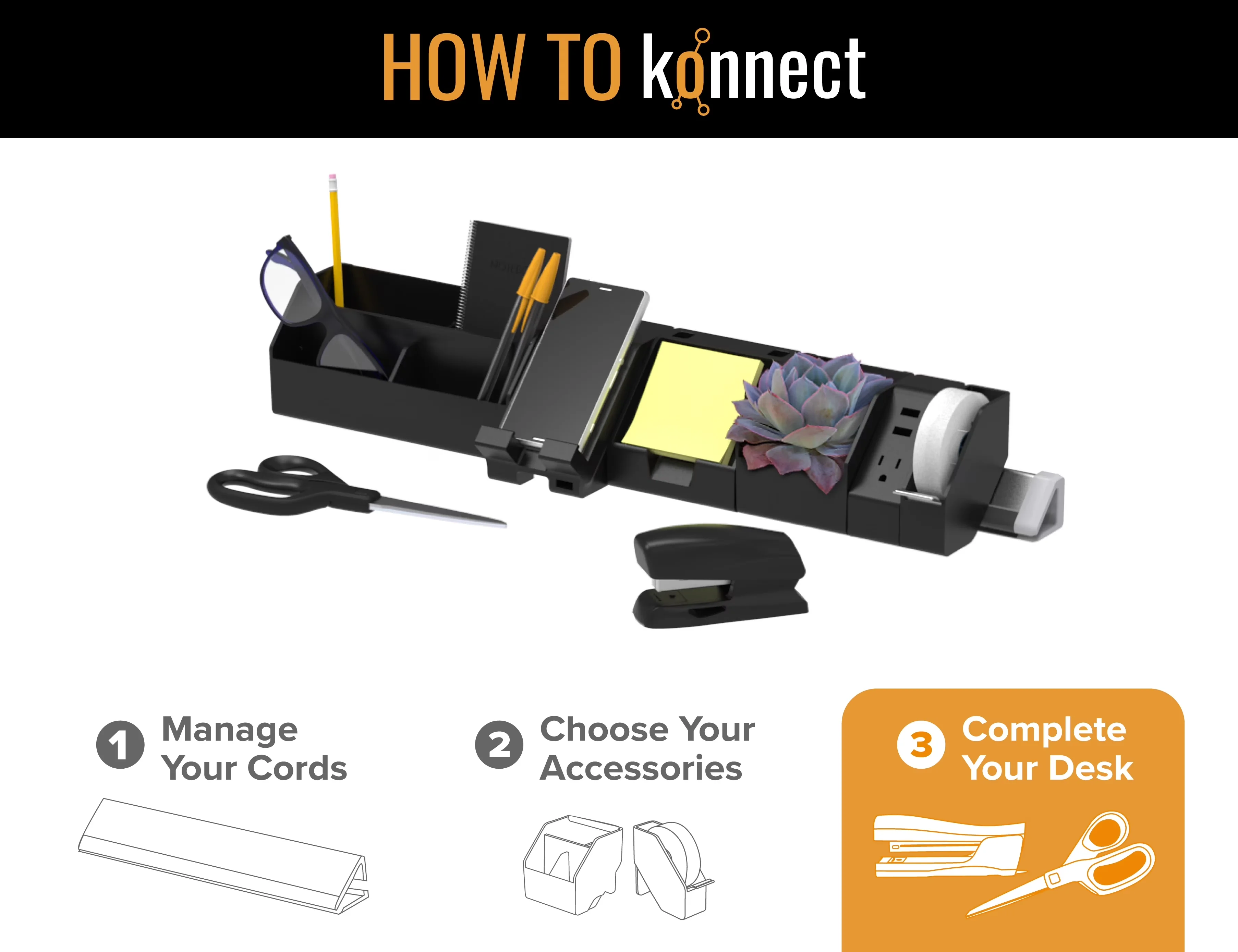 Durable Desk Lamp with LED, Battery, Konnect Battery Powered LED Foldable - Plastic Black Model 5CACF8
