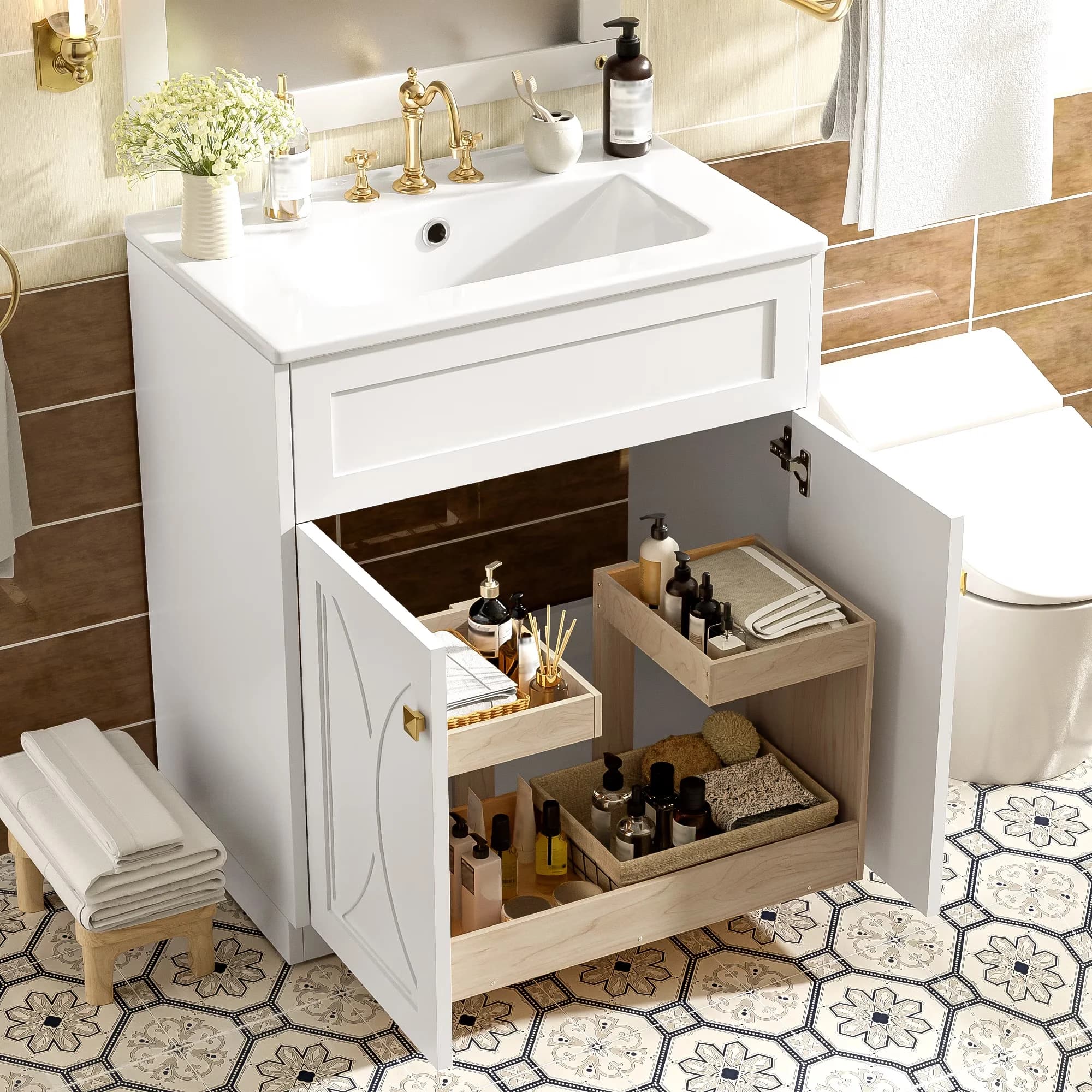 Bathroom Renovation Efficient with Overall Dimension: 30'' *18.3 '' * 34'', Sink - Model D674E0
