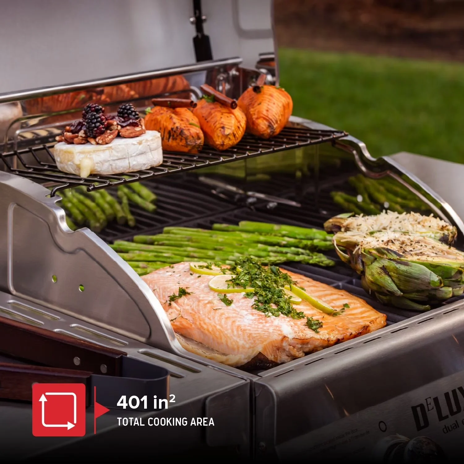 Gas Grill Compact with Portable, Foldable Legs - Stainless Steel Red for Outdoor Model BFA066