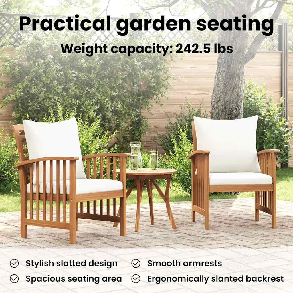 Quality Patio Chair with Seat size: 19.7" x 19.1"(W x D), Seat height from the ground: 13.4" - Solid Acacia Wood With An Oil Finish White Model C9599A