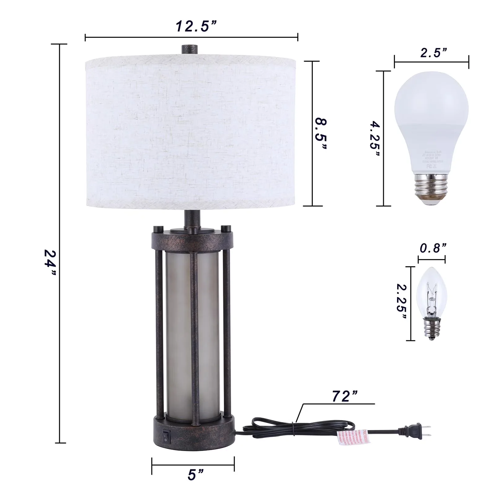Lamp Sleek with LED, Contemporary, Amber Glass Drum Shade - ÂGlass Brown Model 440337
