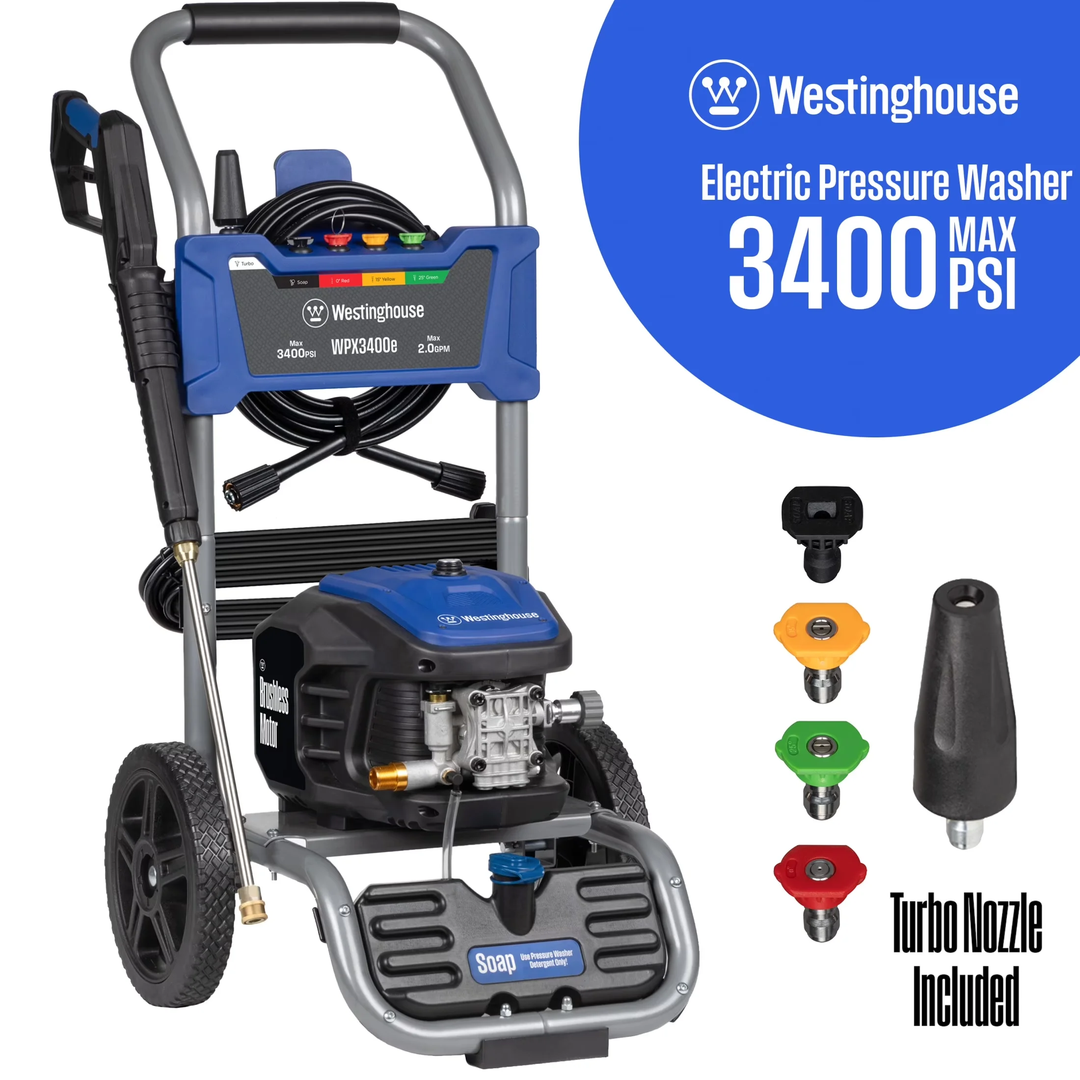 Compact Pressure Washer with Battery, Quick Connect Tips, 3400 Max PSI - Model C5F232