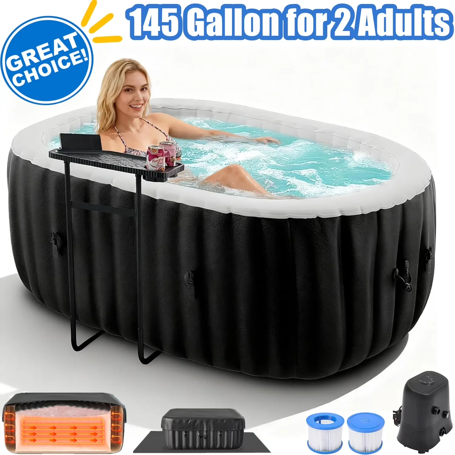 Premium Hot Tub with Insulated, Energy Efficient, Inflatable 75"L x 47"W x 25"H - Blue Model 30AB9C