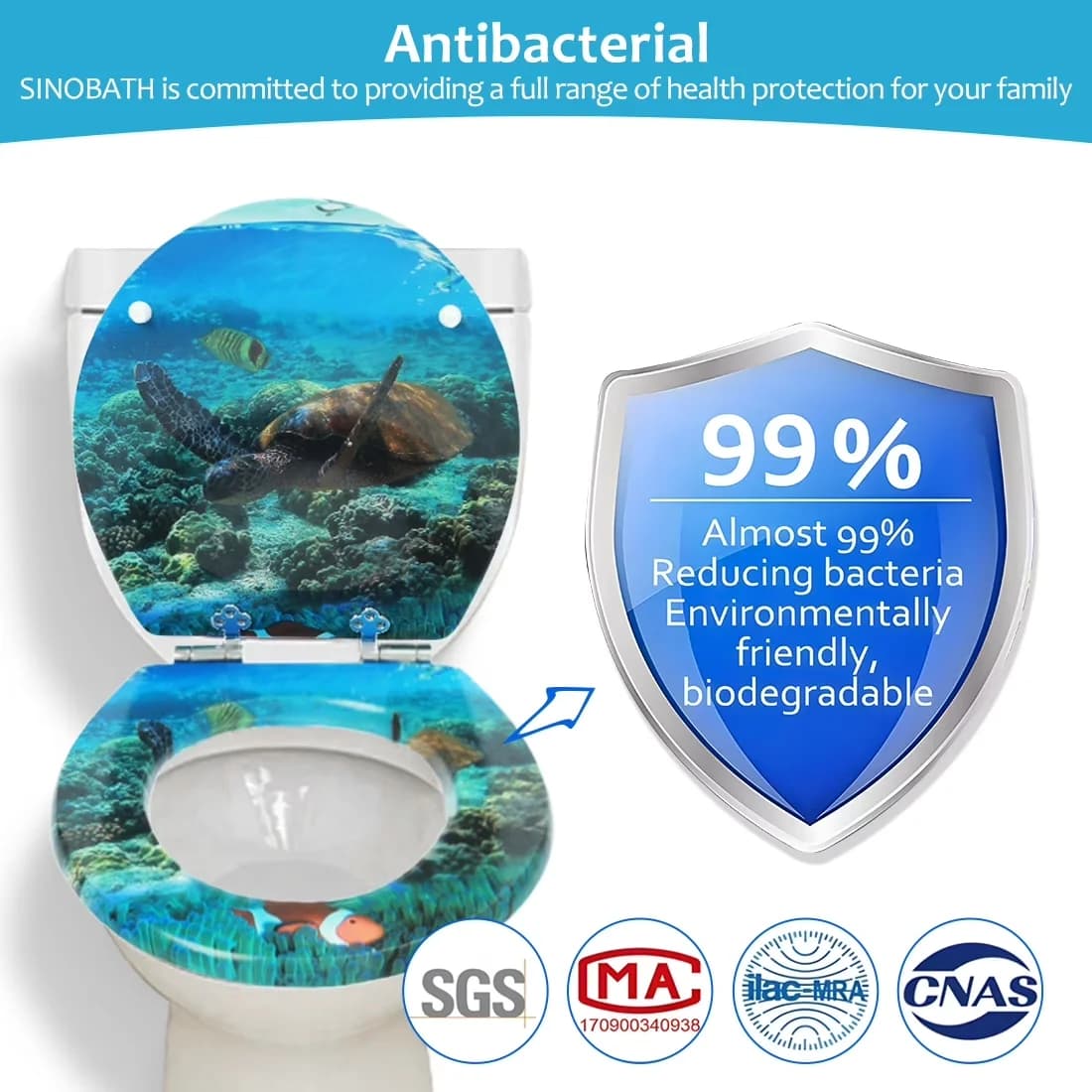 Toilet Seats And Lid Quality with Slow-Close Lid, Easy Installation - Wood Blue Model 4B78D1