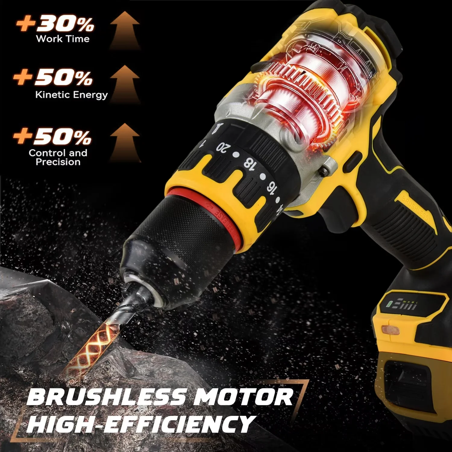 Stylish Drills Driver with Battery, 20V, Hammer Drill Compatible - Yellow Model AB1983