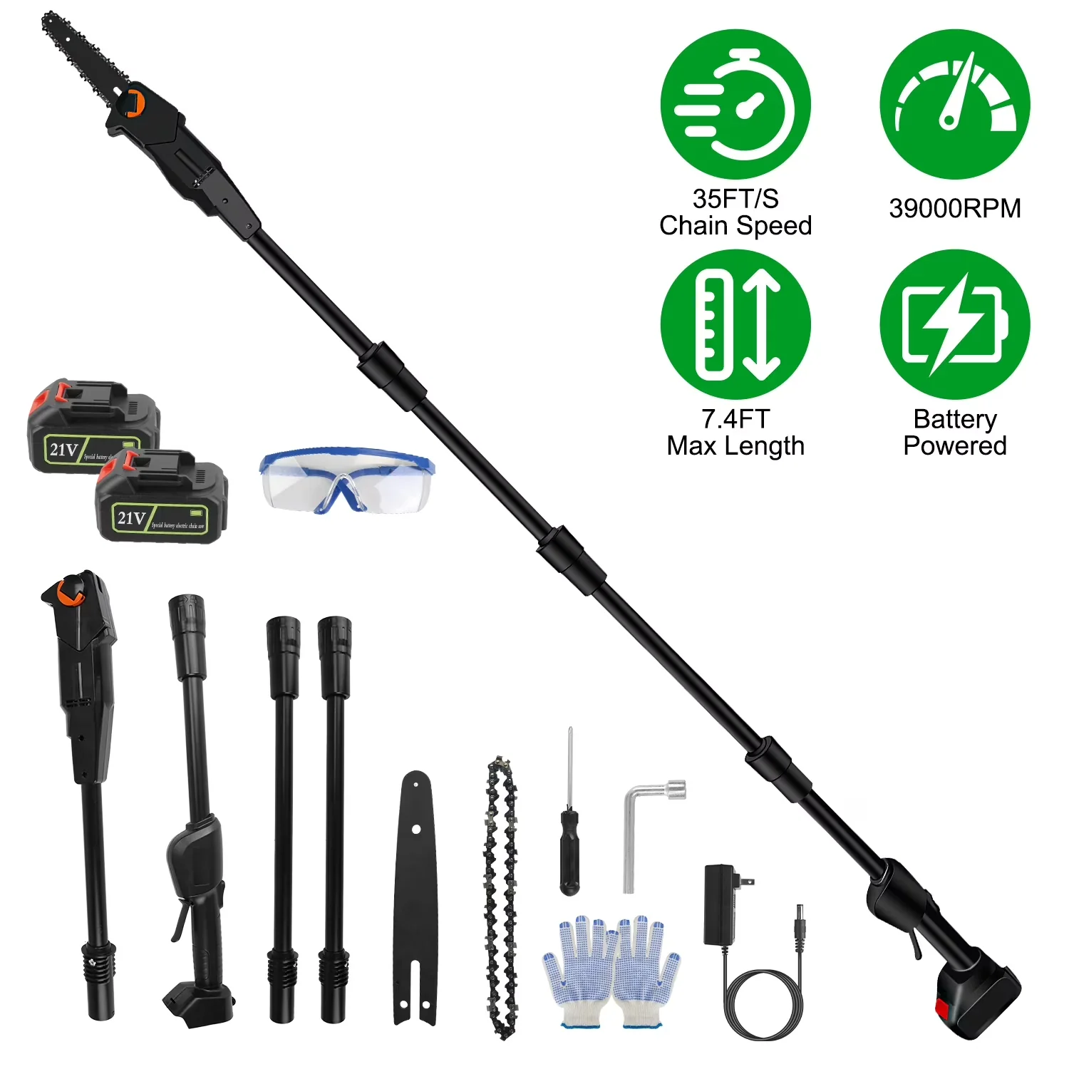 Pole Saw Essential with Battery, 1Set 6Inch Cordless - Black 4FT for Home and Office Model BAF708