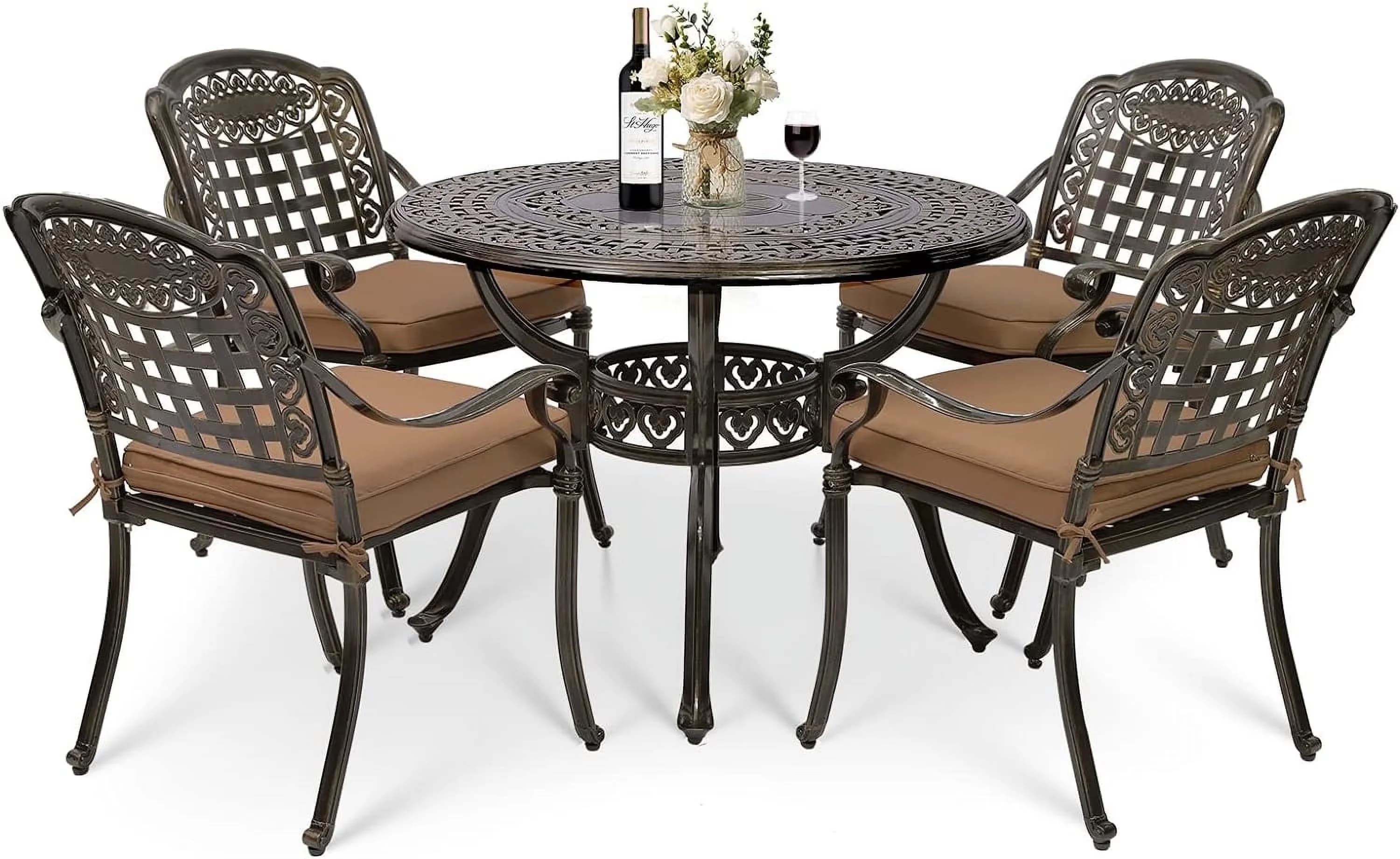 Durable Patio Dining Set with Weatherproof, Furniture - Bronze Cast Aluminum for Garden Model 872582