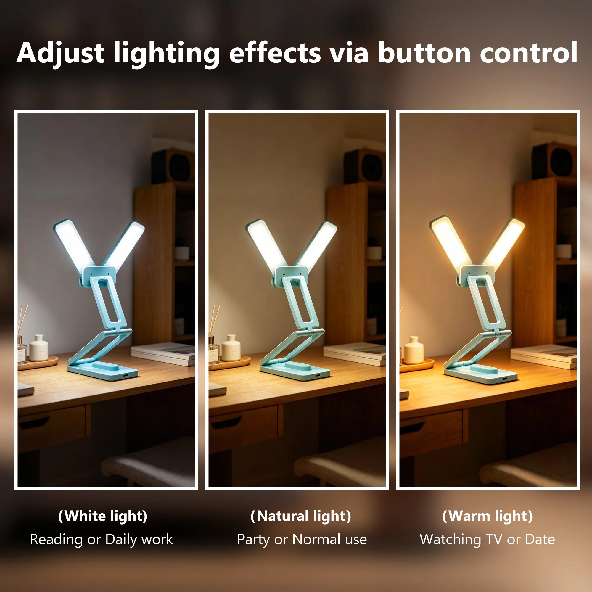 Lamp Set Efficient with LED, Adjustable Head, Foldable Dual-Head Desk - Plastic Blue Model 88D97B