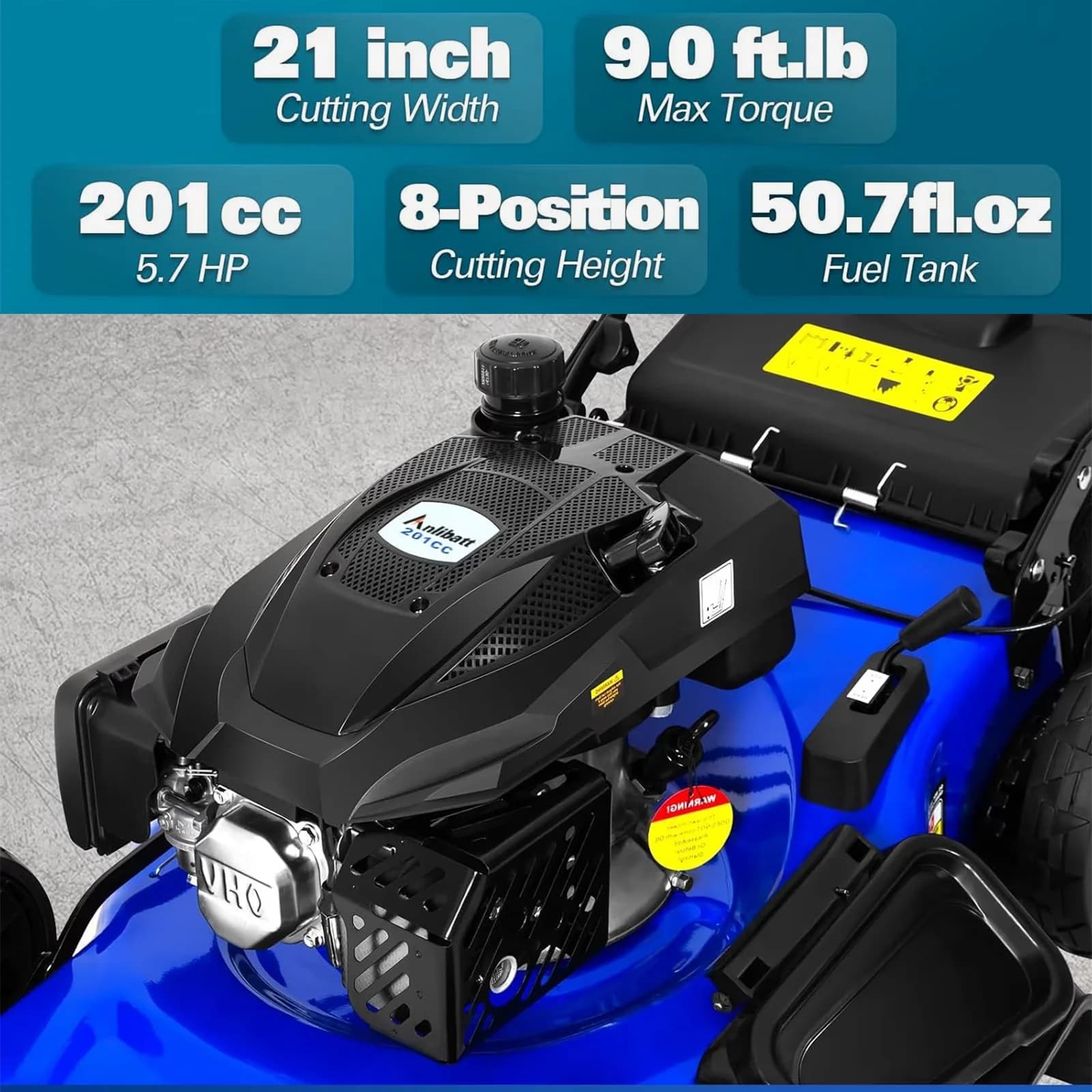 Versatile Push Mower with Single Lever Height Adjustment - Blue 21 Inch Model CB191E